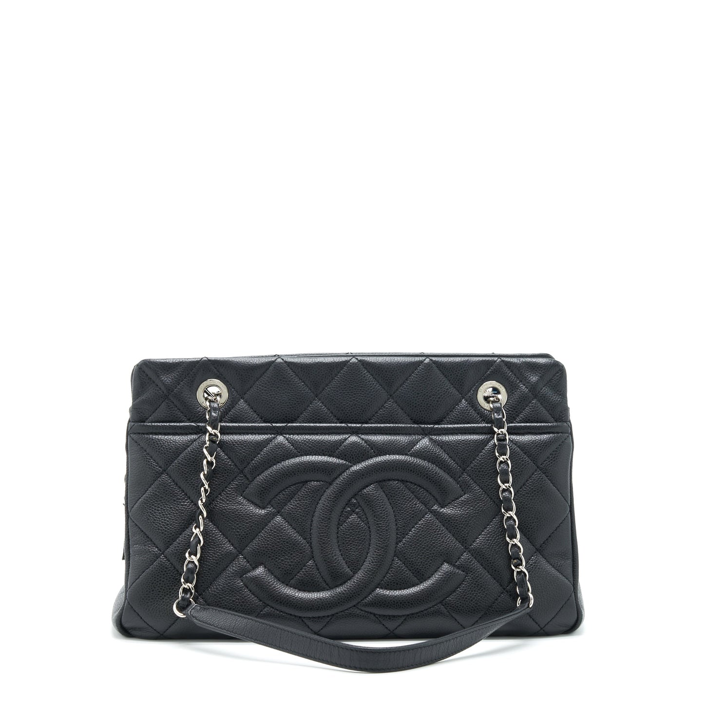 Chanel CC Logo Caviar SHW Black Tote Bag
