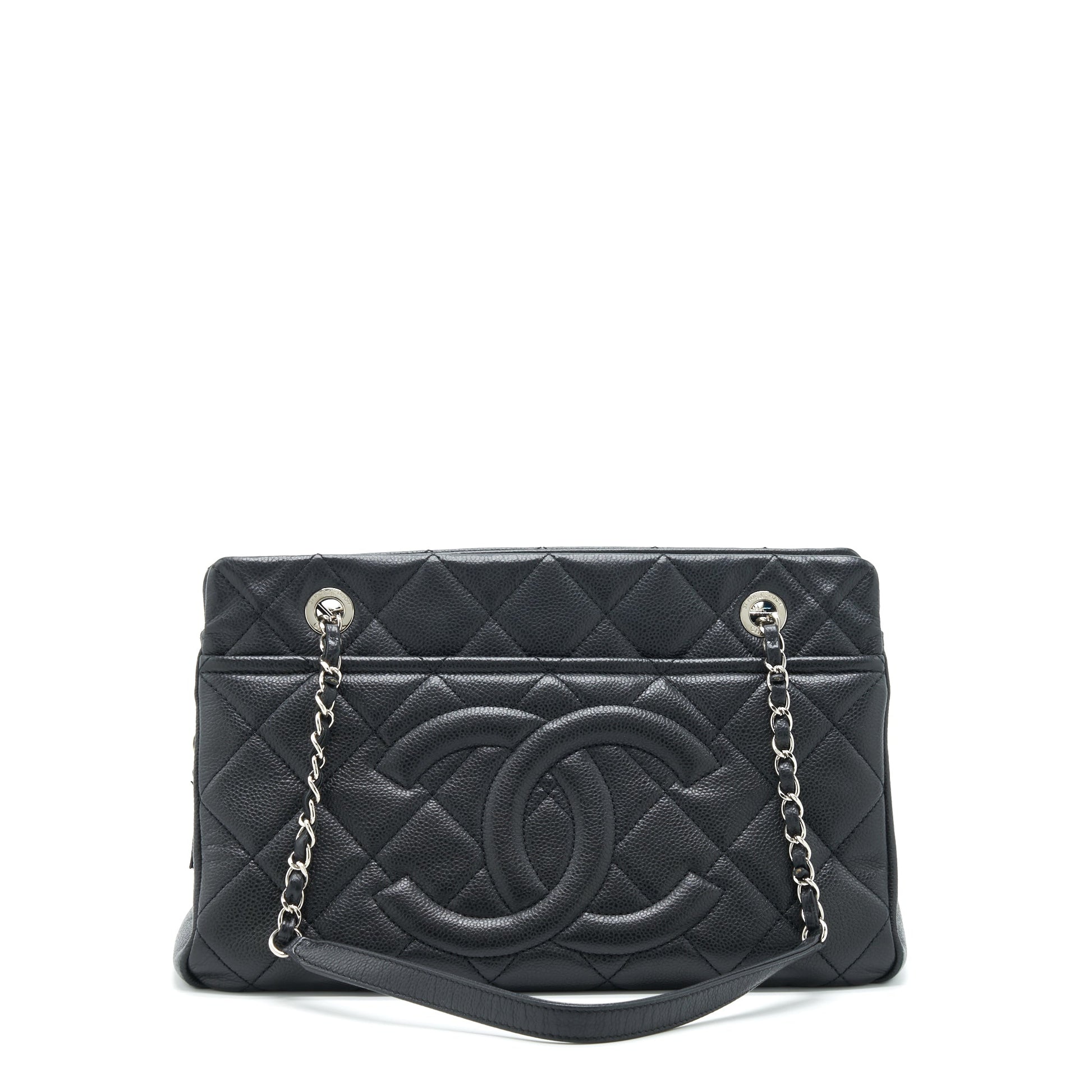 Chanel CC Logo Caviar SHW Black Tote Bag