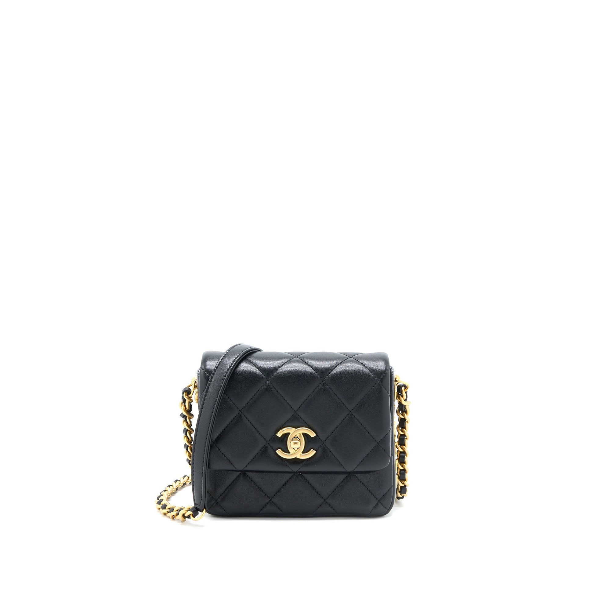 Chanel 21B Seasonal Quilted Square Flap Lambskin Black Shoulder Bag