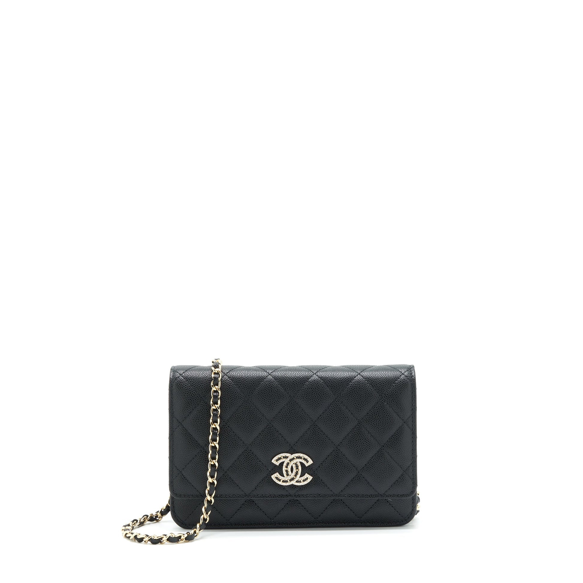 Chanel 22S Detailed Logo On Caviar LGHW Black Wallet Case