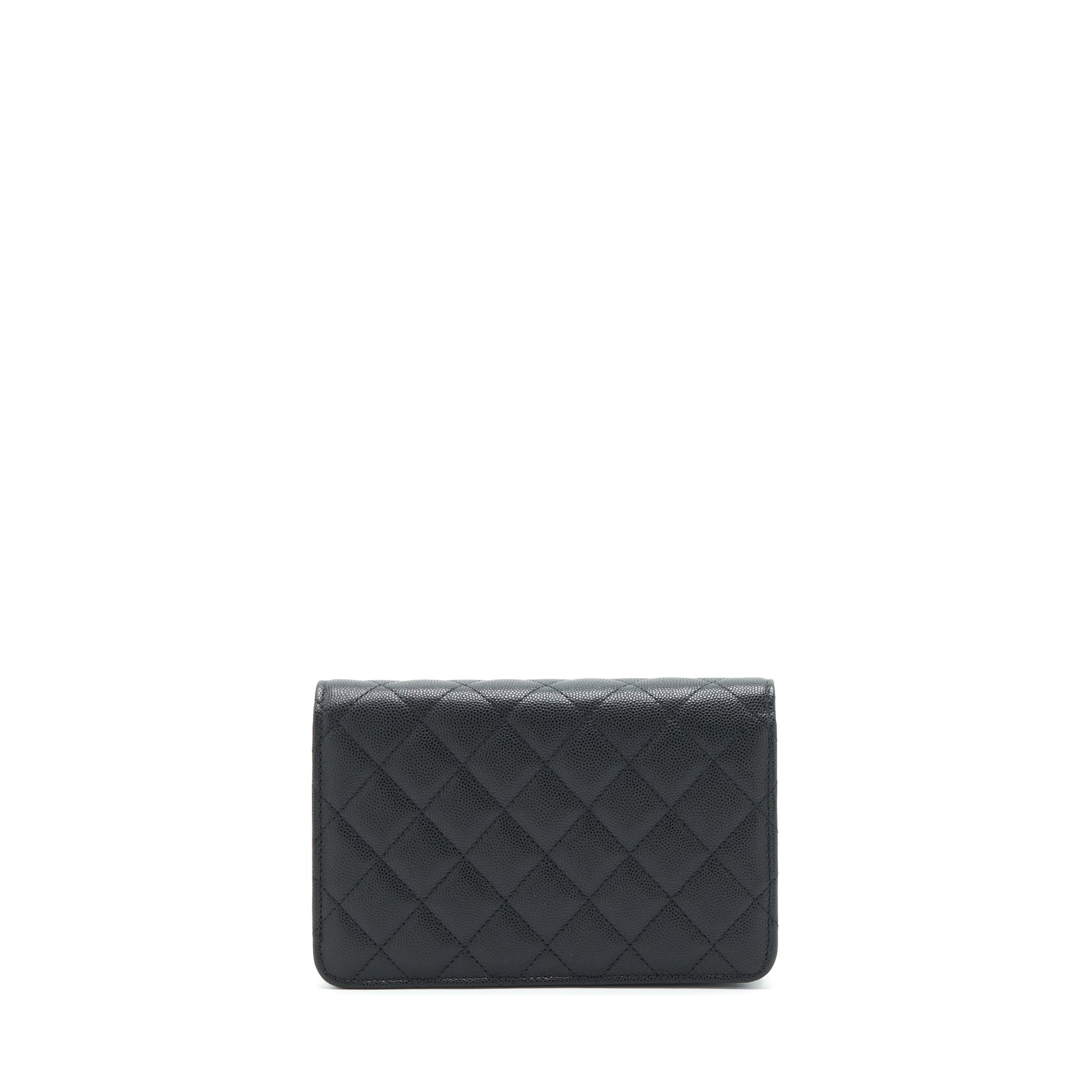 Chanel 22S Detailed Logo On Caviar LGHW Black Wallet Case