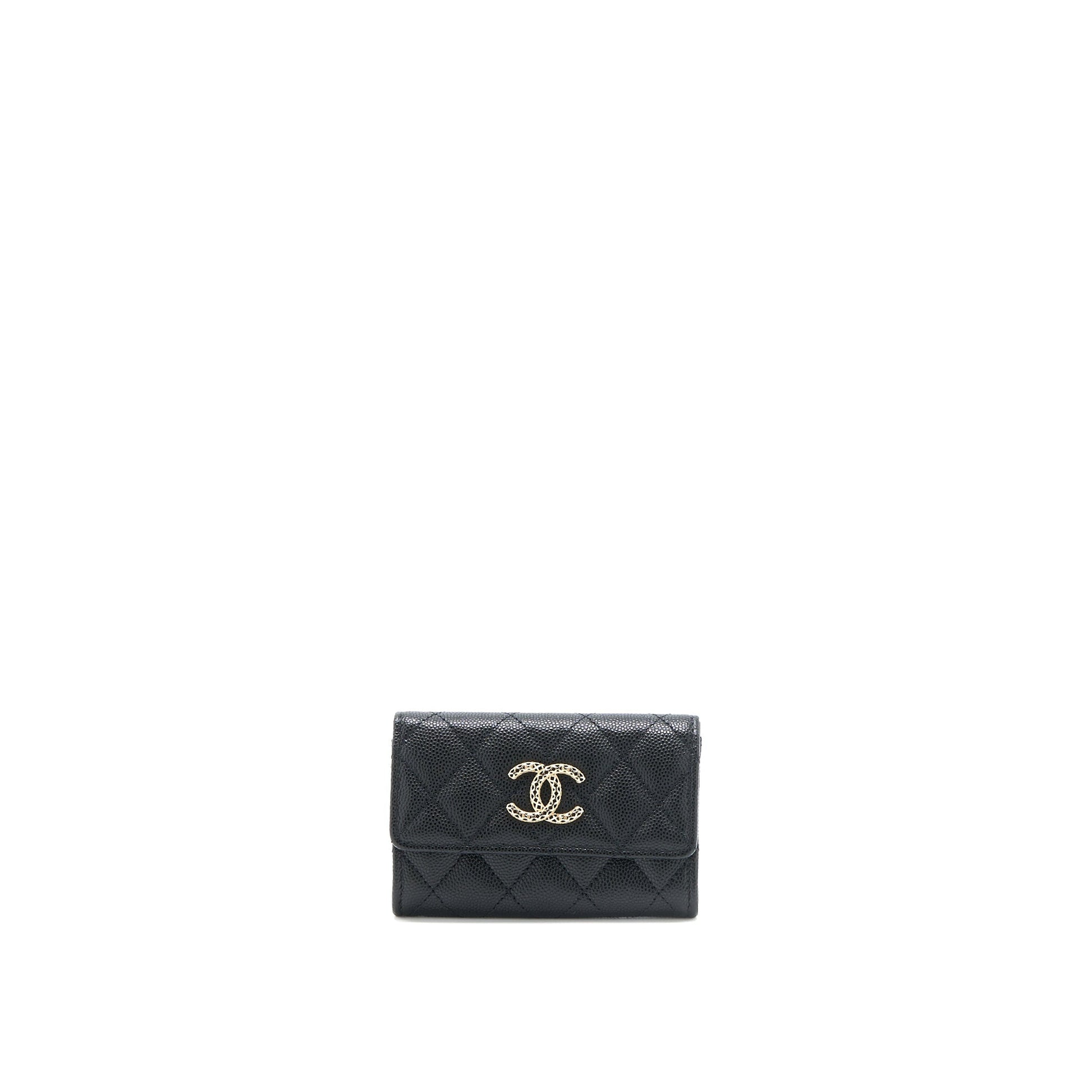 Chanel 23P Detailed Logo Flap Card Holder Black Wallet Case
