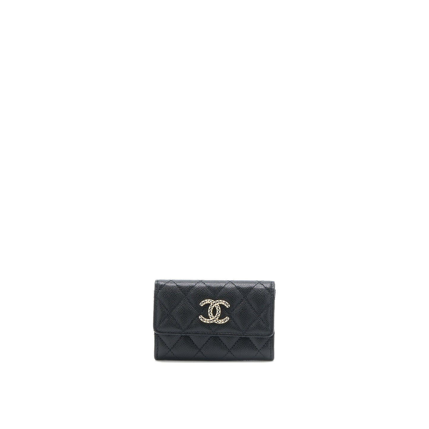 Chanel 23P Detail CC Logo Flap Card Black Wallet Case