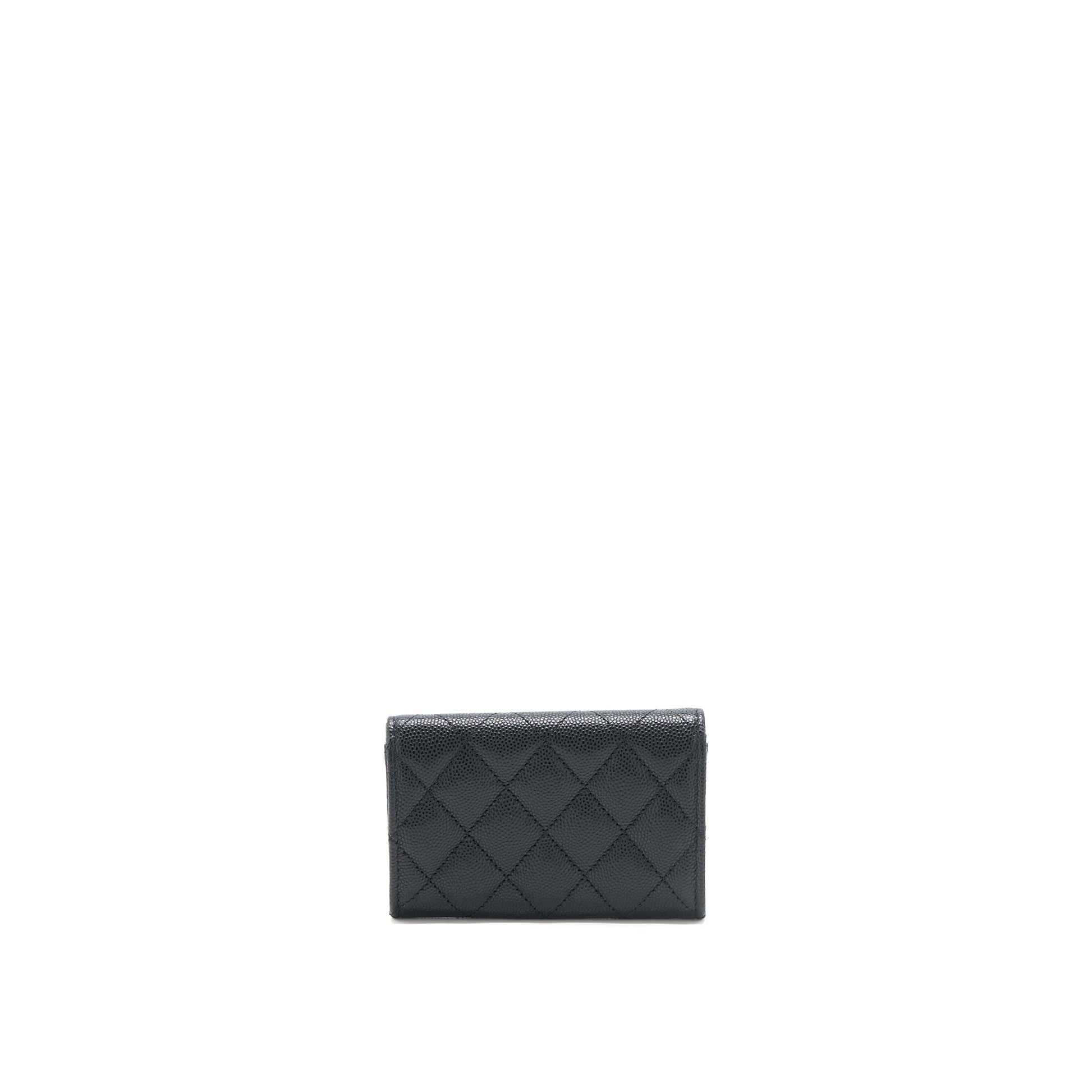 Chanel 23P Detailed Logo Flap Card Holder Black Wallet Case