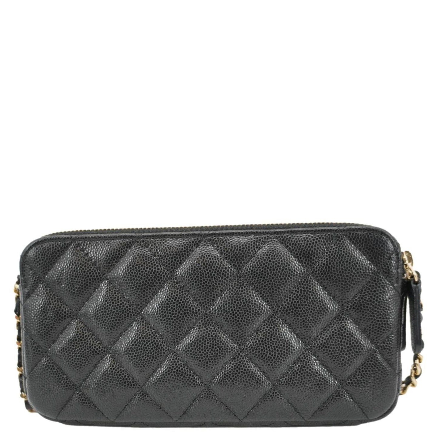 Chanel on Double Zip Caviar Leather Black Wallet Case