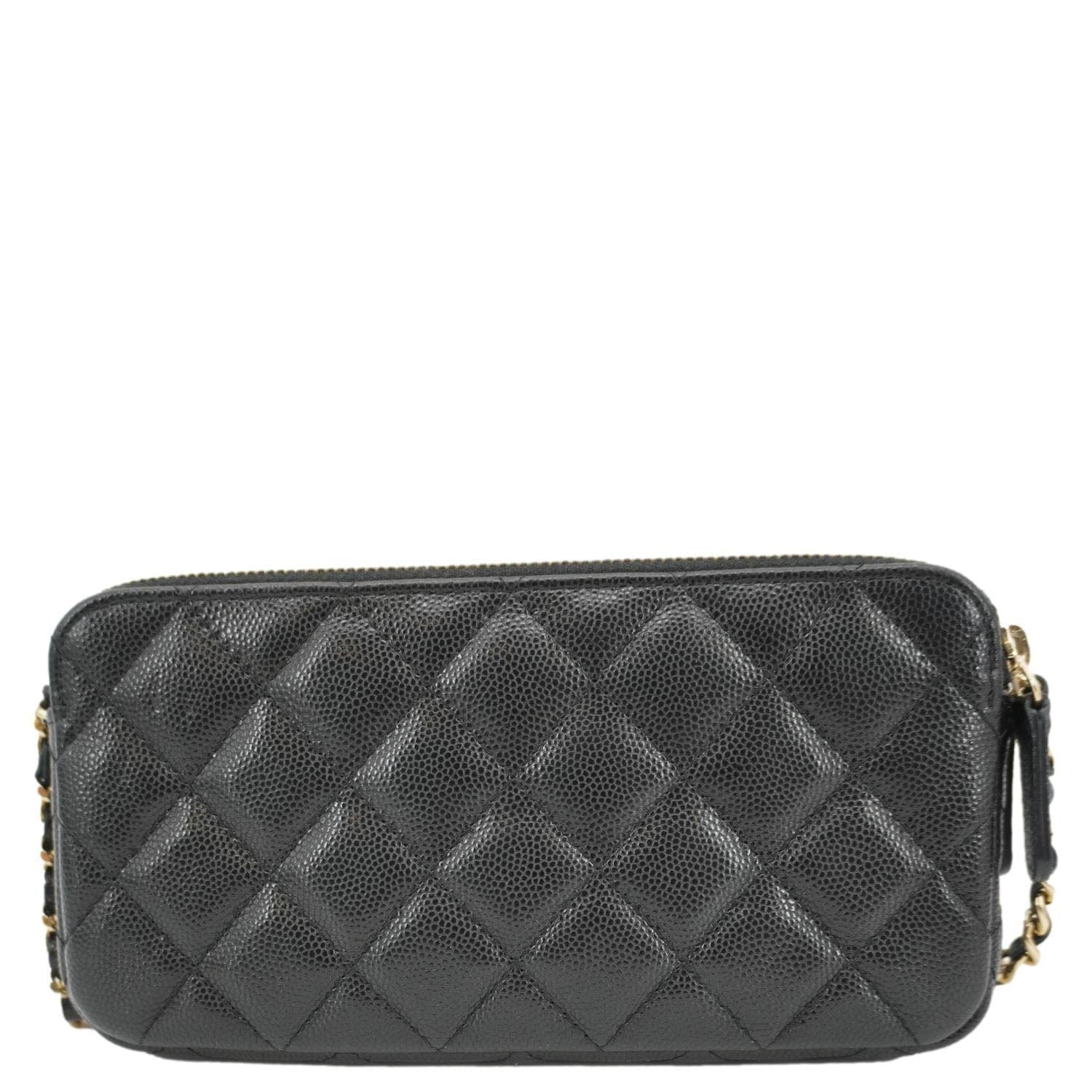 Chanel on Double Zip Caviar Leather Black Wallet Case