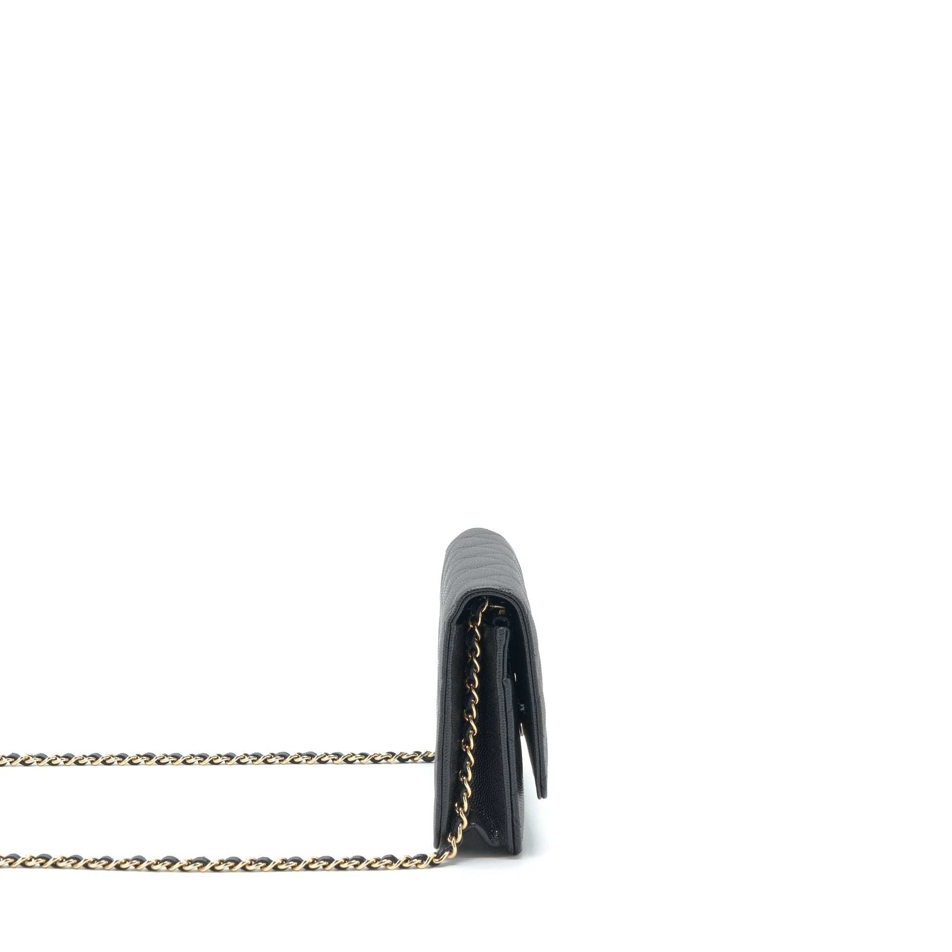 Chanel 22S Detailed Logo On Caviar LGHW Black Wallet Case