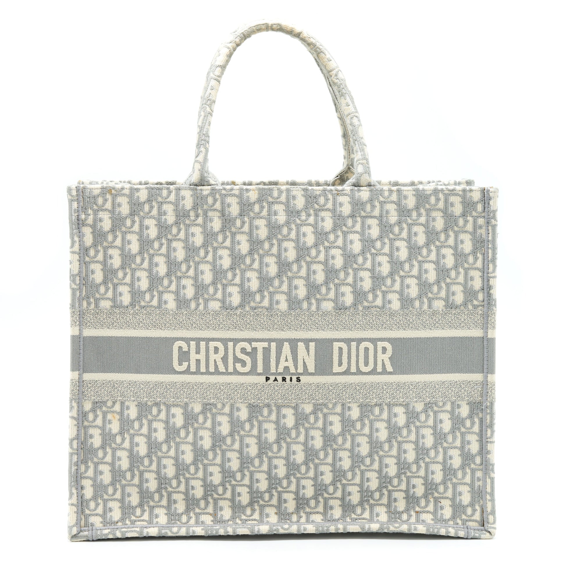 Dior Book Tote Grey Oblique Embroidery Handbag Large Tote Bag