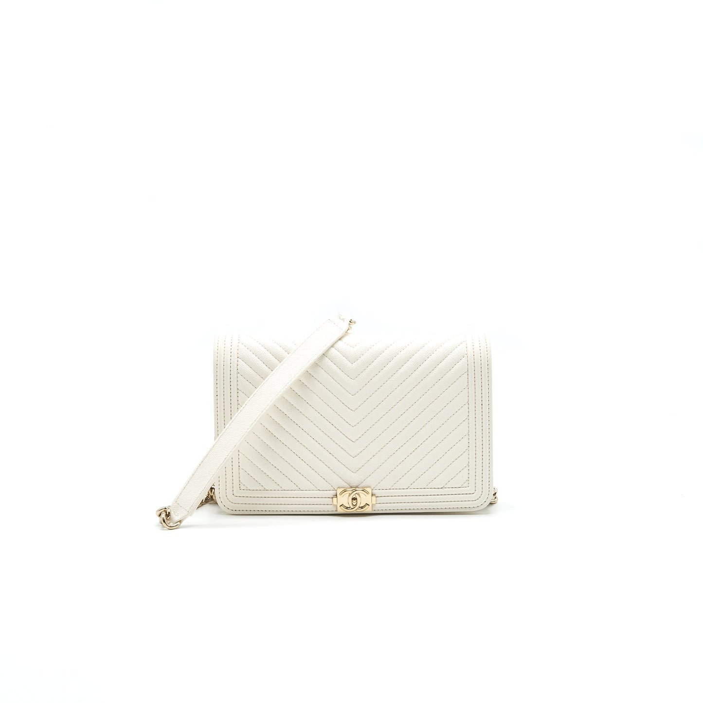 Chanel Chevron Caviar Wallet on Chain Ivory LGHW