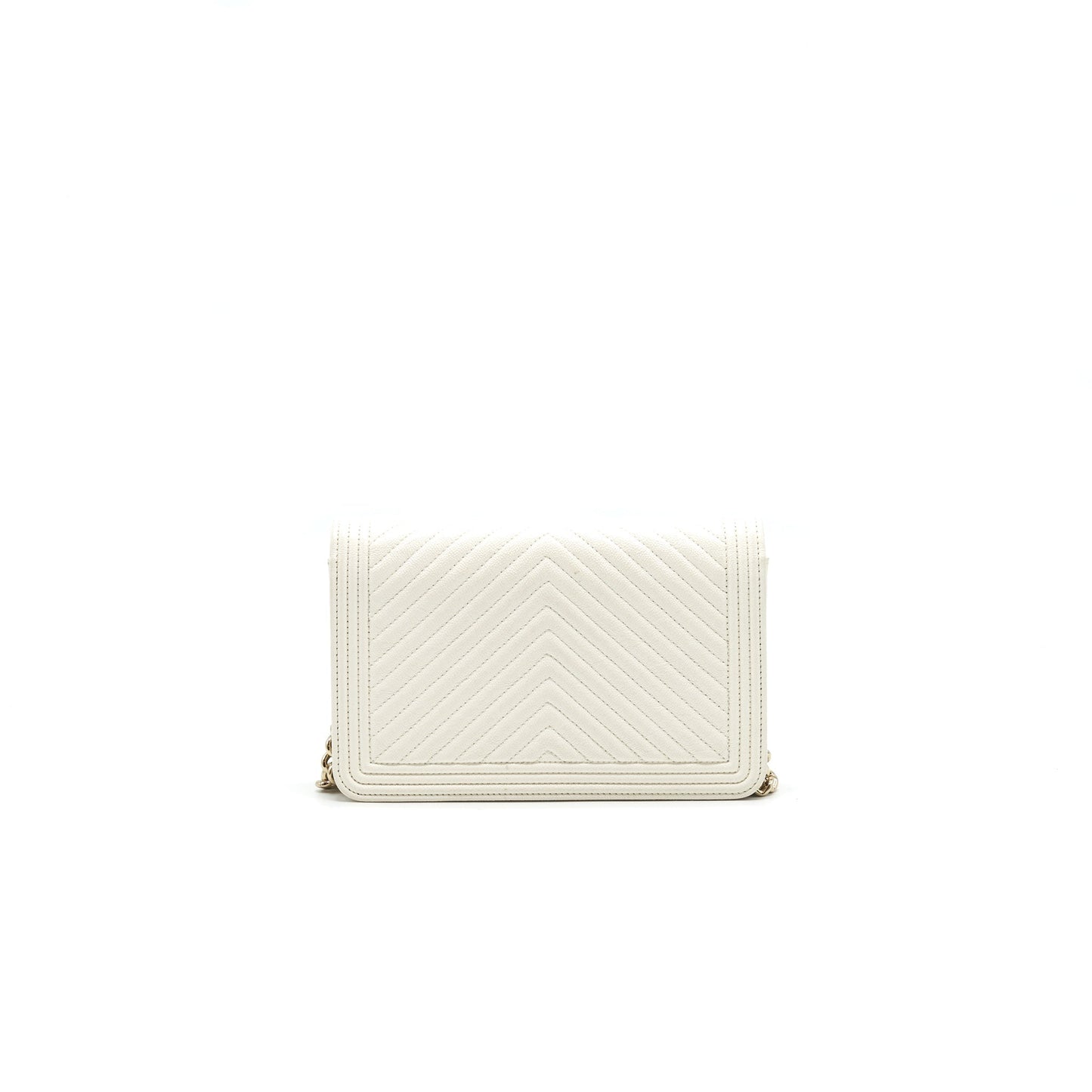 Chanel Chevron Caviar Wallet on Chain Ivory LGHW