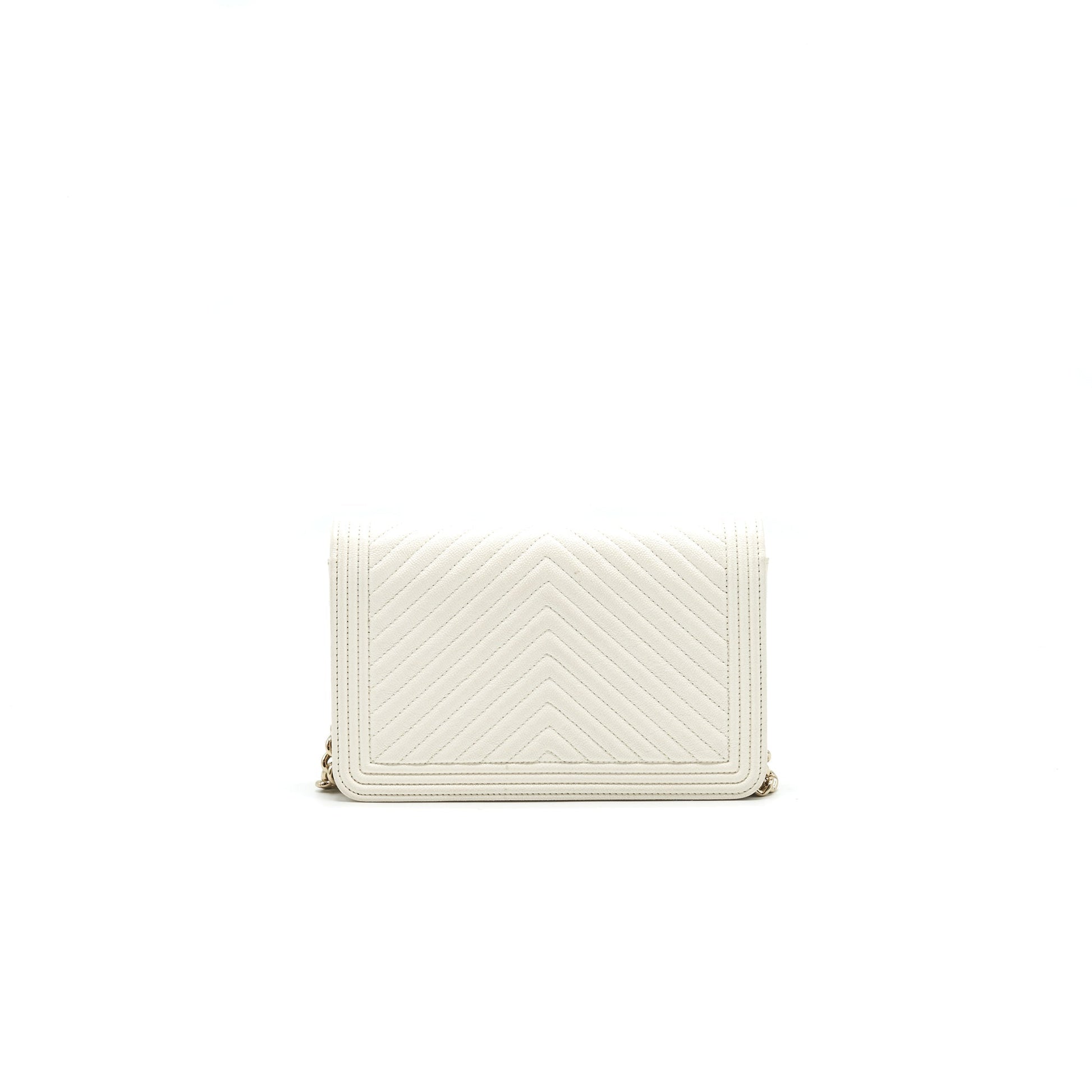 Chanel Chevron Caviar Wallet on Chain Ivory LGHW