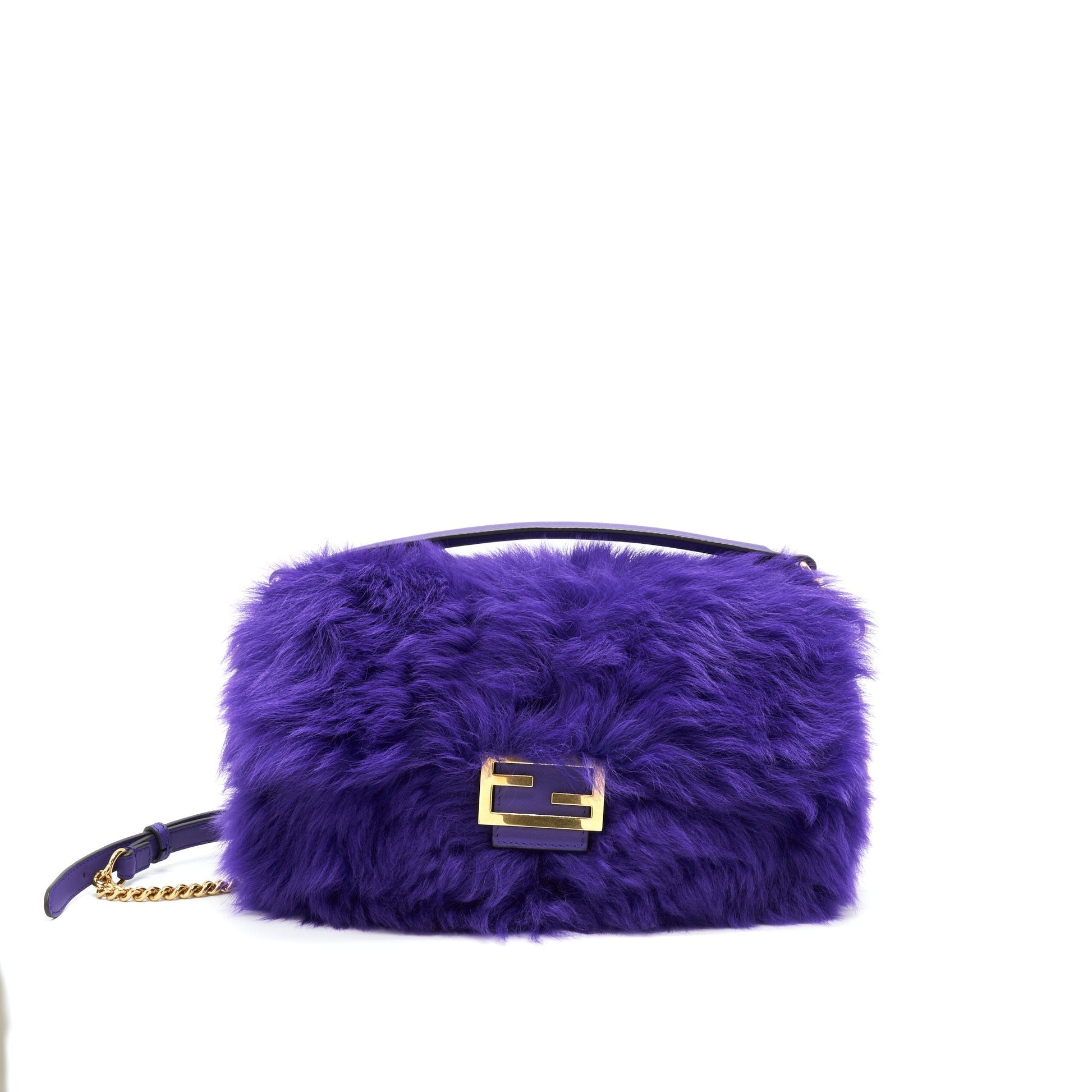 Fendi Baguette Fur Handbag Purple Shoulder Bag