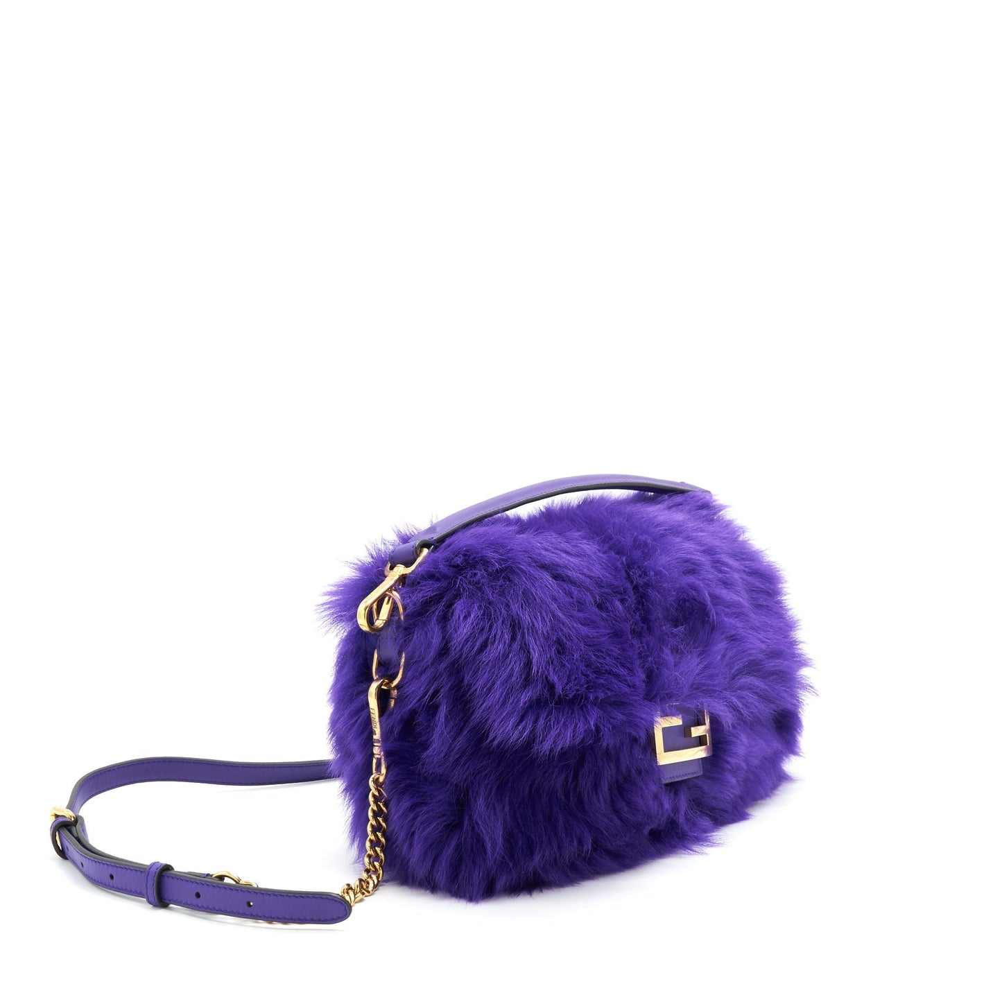 Fendi Baguette Fur Handbag Purple Shoulder Bag
