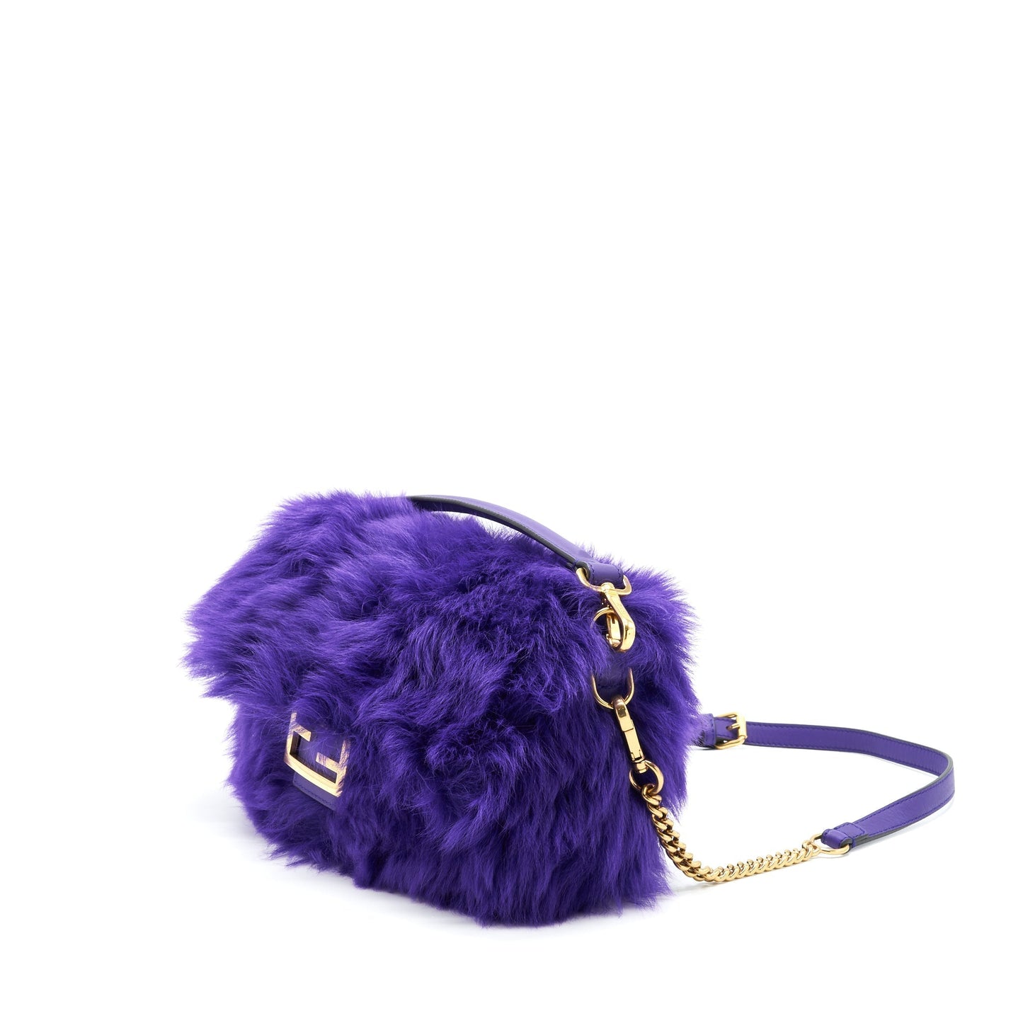 Fendi Baguette Fur Handbag Purple Shoulder Bag