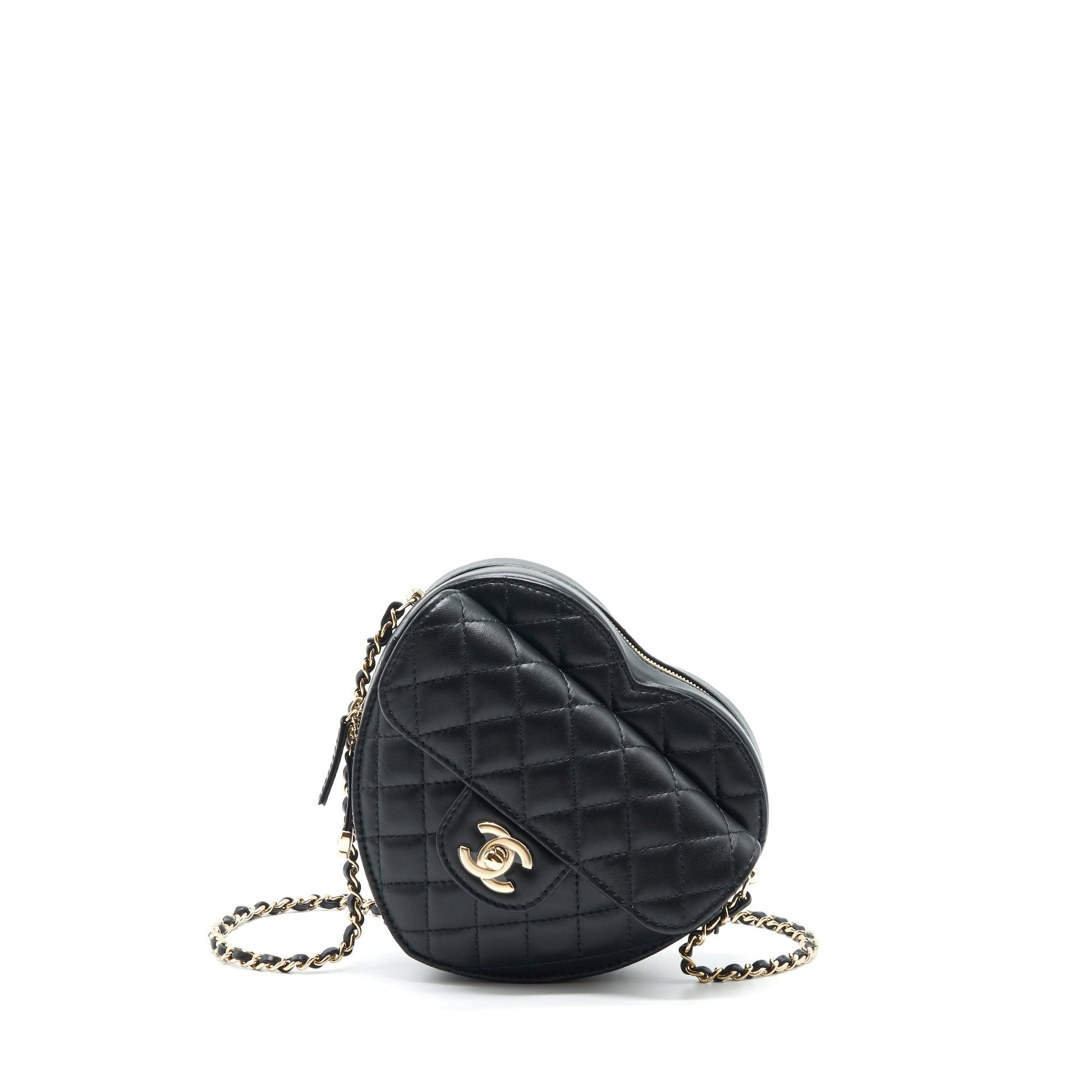 Chanel 22S Heart Lambskin LGHW Microchip Black Handbag Microchip 1