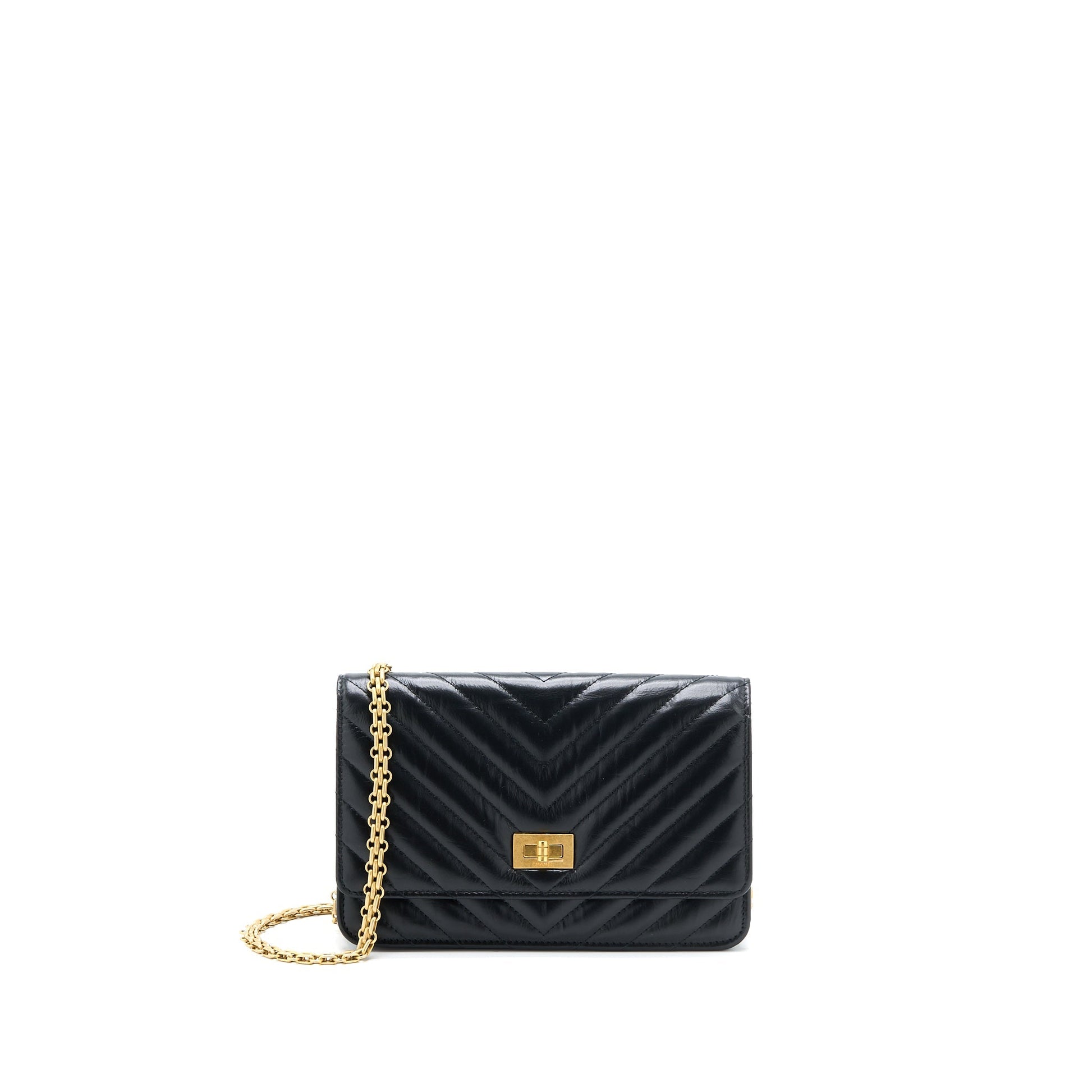 Chanel 2.55 Reissue On Chevron Aged Calfskin Black Wallet Case