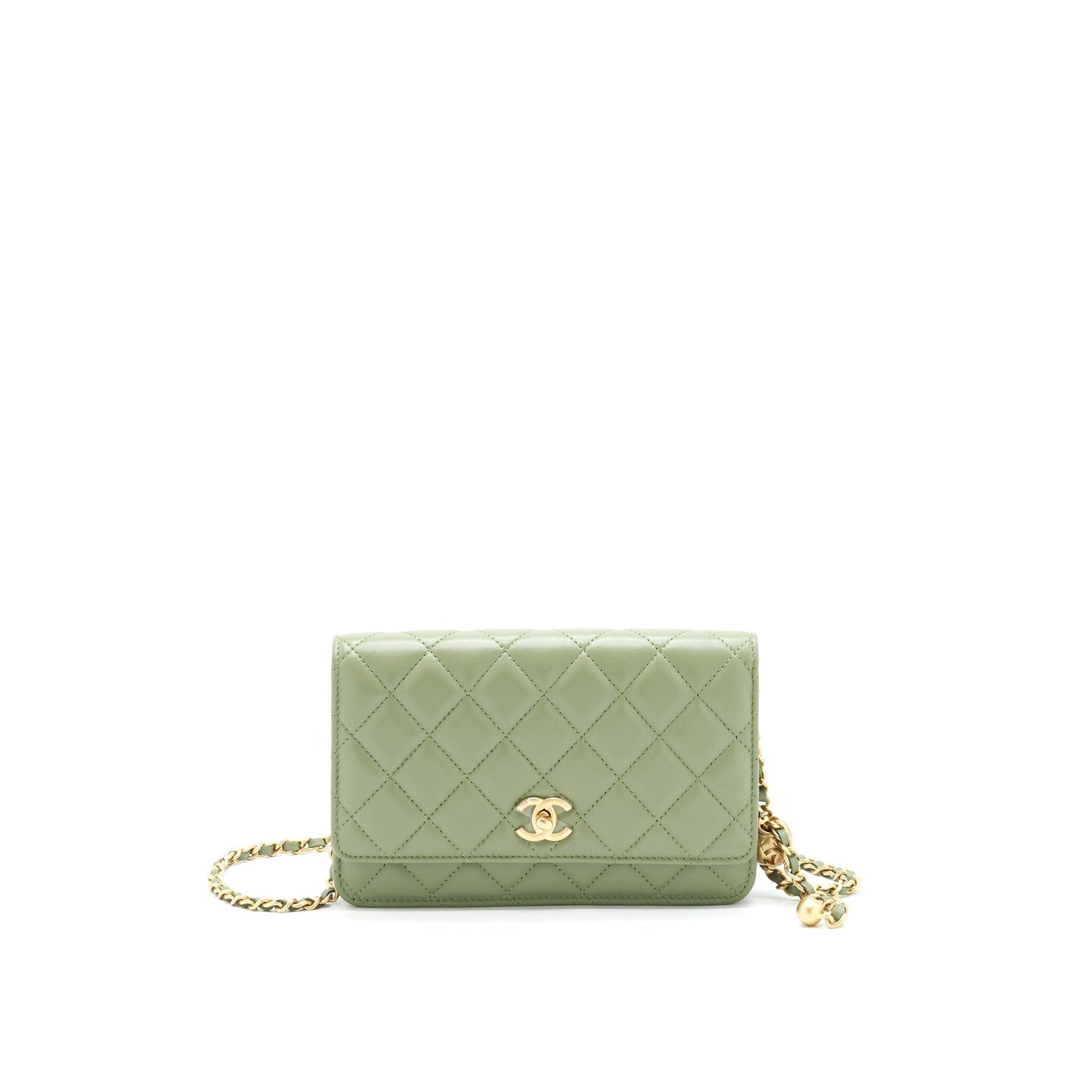 Chanel 21B GHW Pearl Crush On Green Wallet Case