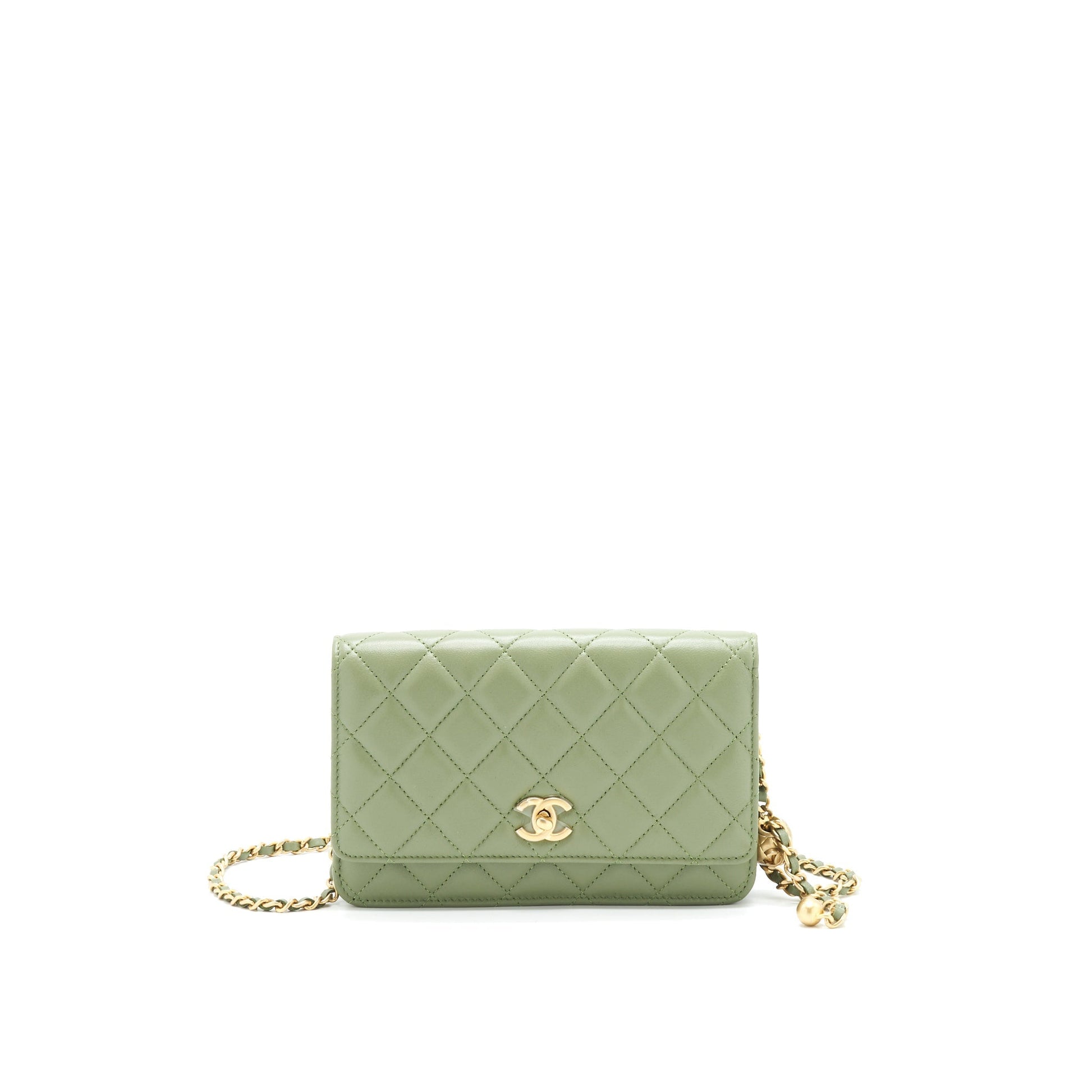 Chanel 21B GHW Pearl Crush On Green Wallet Case