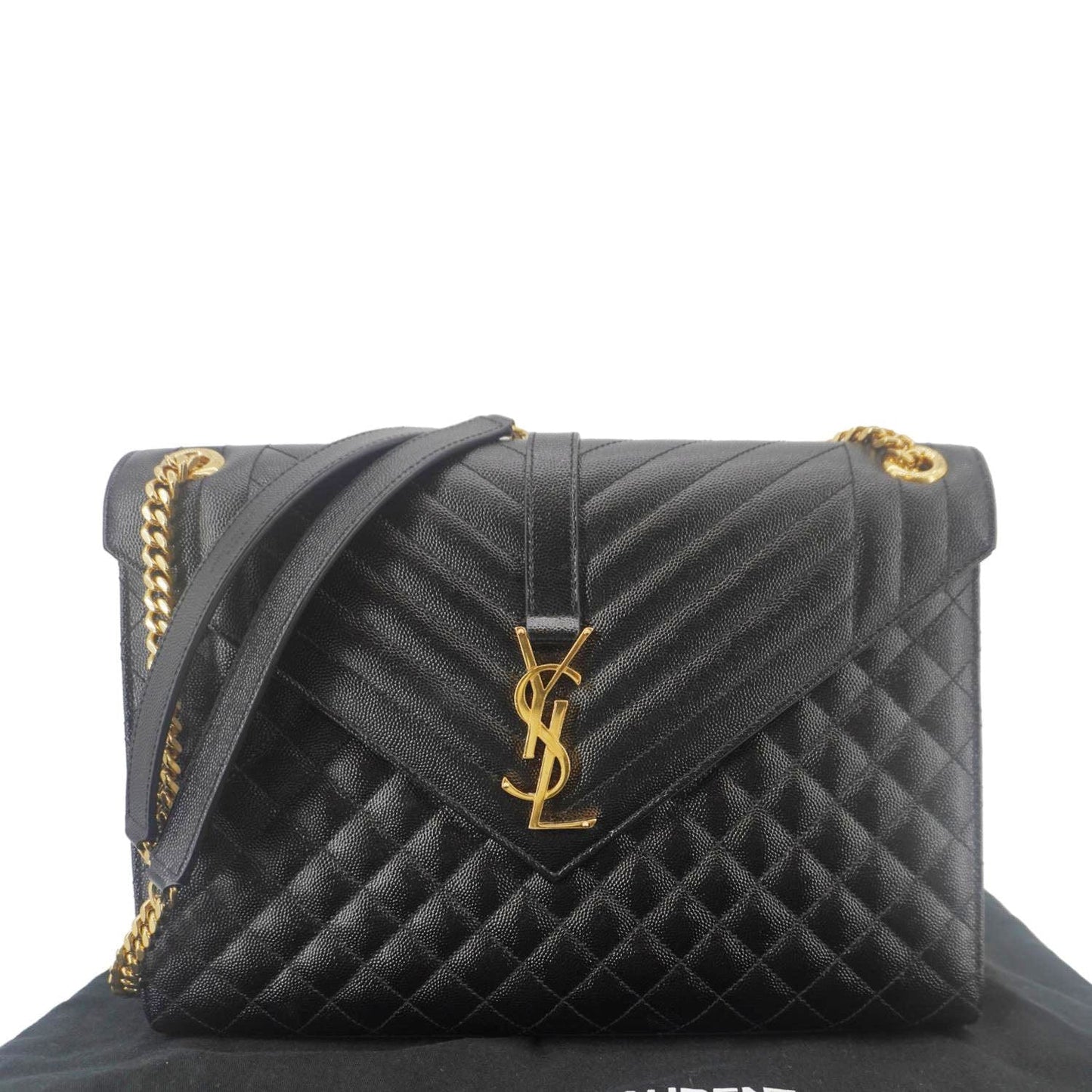 YSL Saint Laurent Yves Envelope Shoulder Bag Leather Black Chain