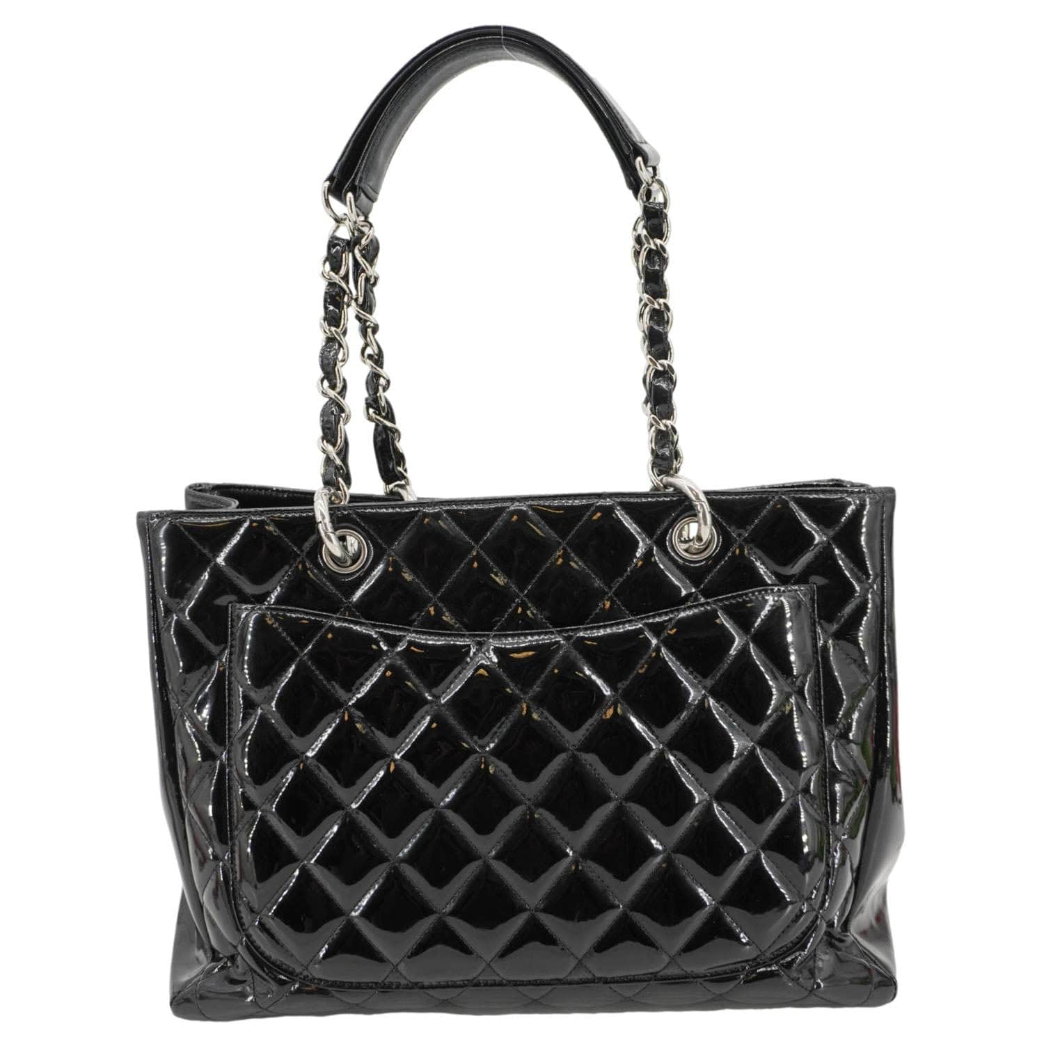 Chanel Grand Shopping Patent Quilted Leather GST Tote Bag Black