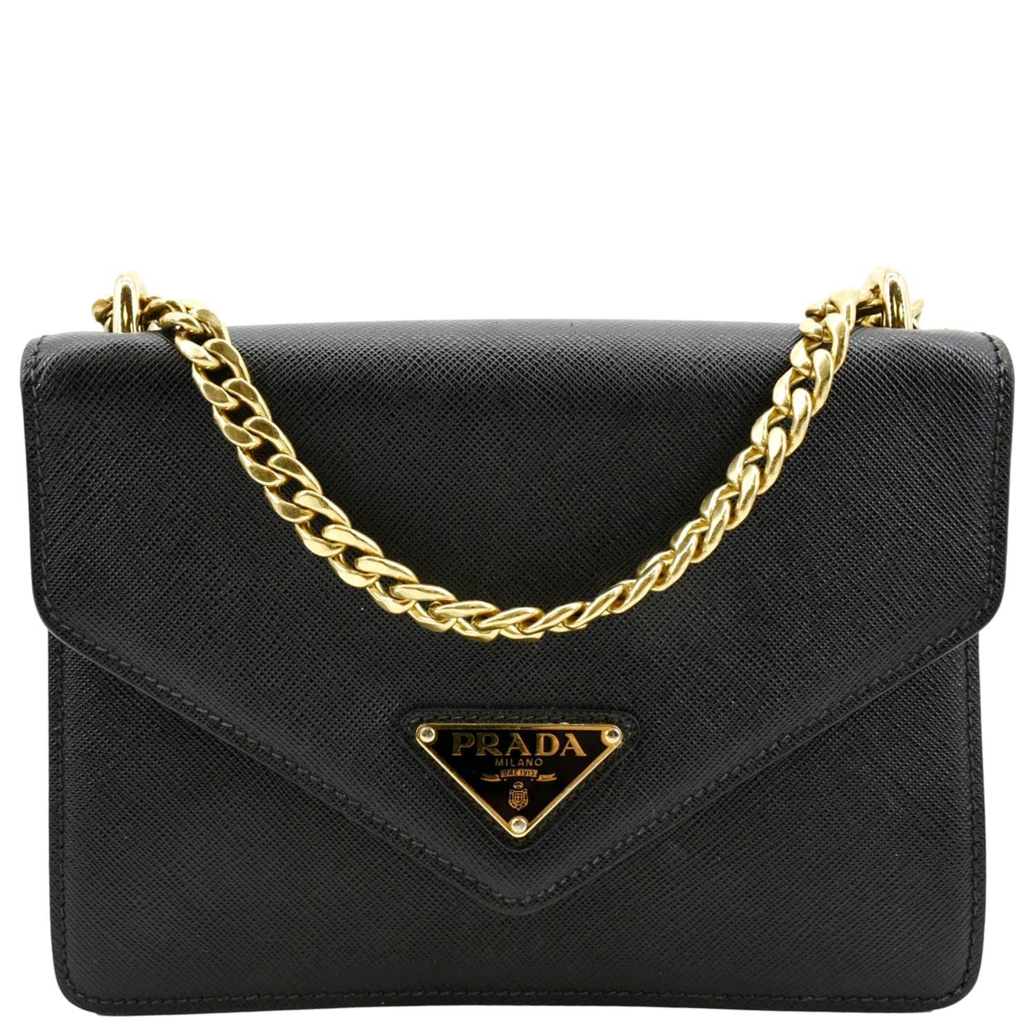 Prada Flip Lock Crossbody Bag Leather Saffiano Black