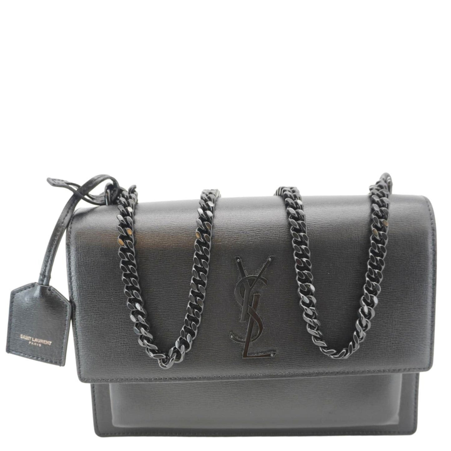YSL Saint Laurent Yves Sunset Shoulder Bag Leather Monogram Black