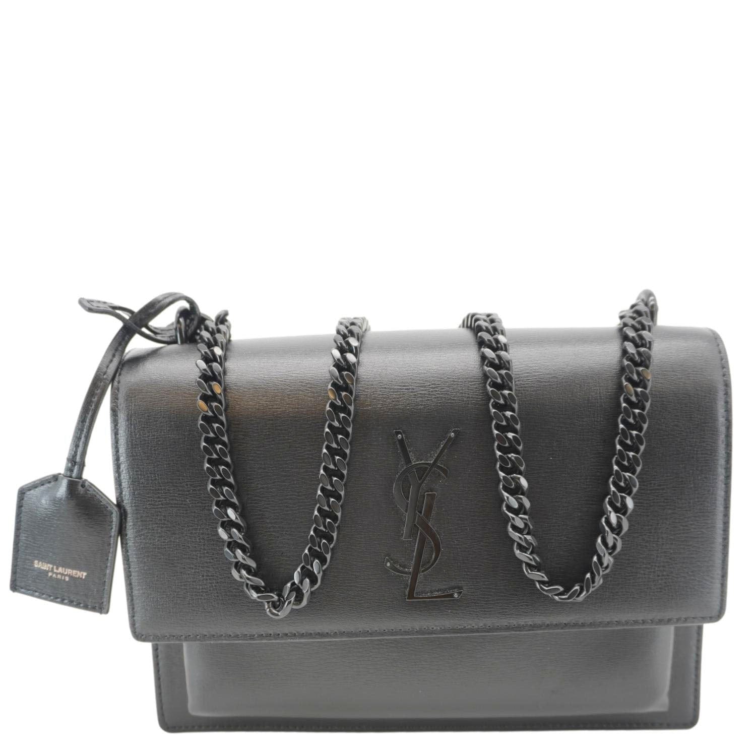YSL Saint Laurent Yves Sunset Shoulder Bag Leather Monogram Black