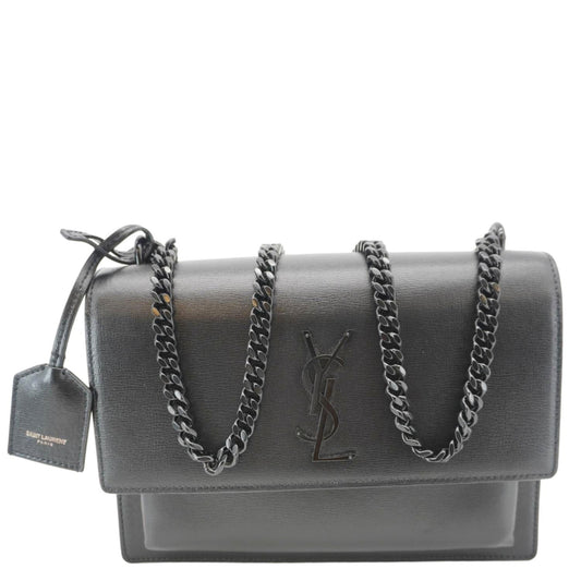YSL Saint Laurent Yves Sunset Shoulder Bag Leather Monogram Black