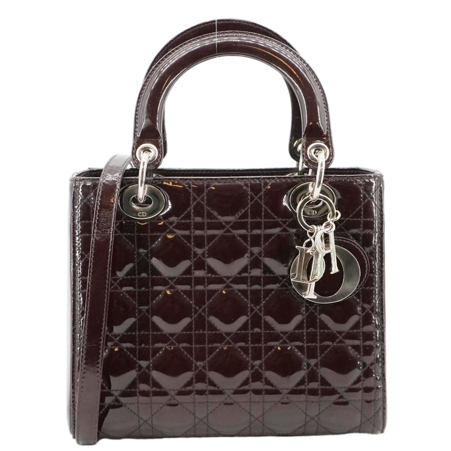 Dior Lady Shoulder Bag Burgundy Leather Patent Quilted