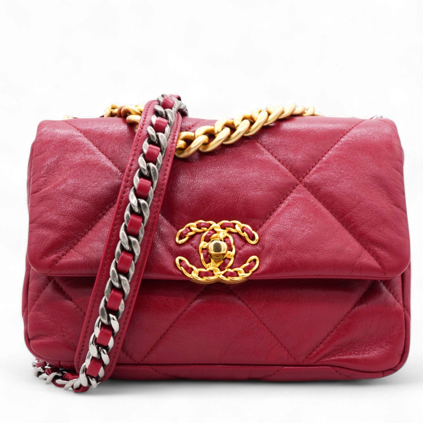 Chanel Lambskin Quilted Medium 19 Flap Red Bag