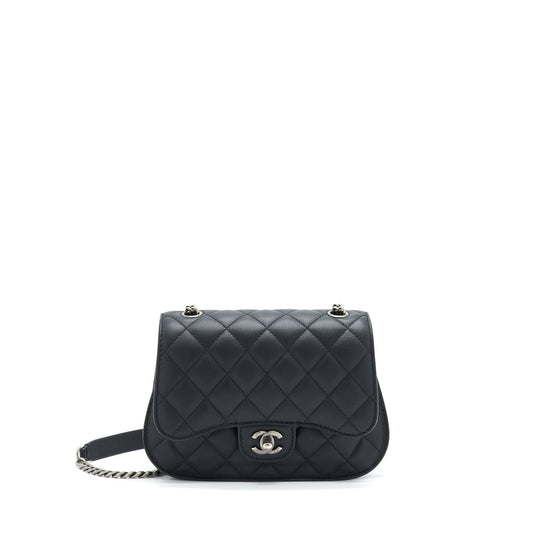 Chanel Quilted Flap Ruthenium Hardware Black Crossbody Bag