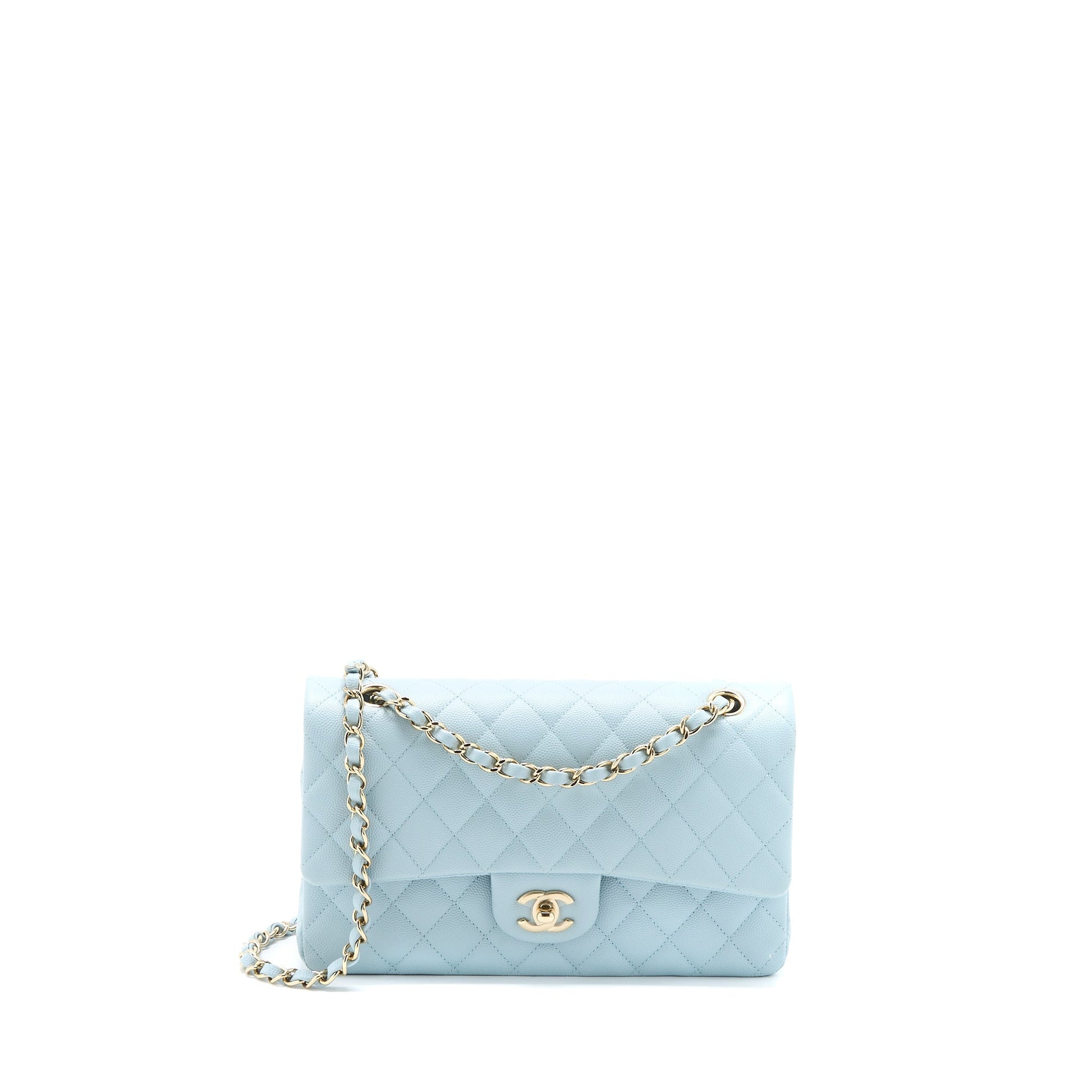 Chanel Classic Double Flap Caviar Light LGHW Blue Shoulder Bag