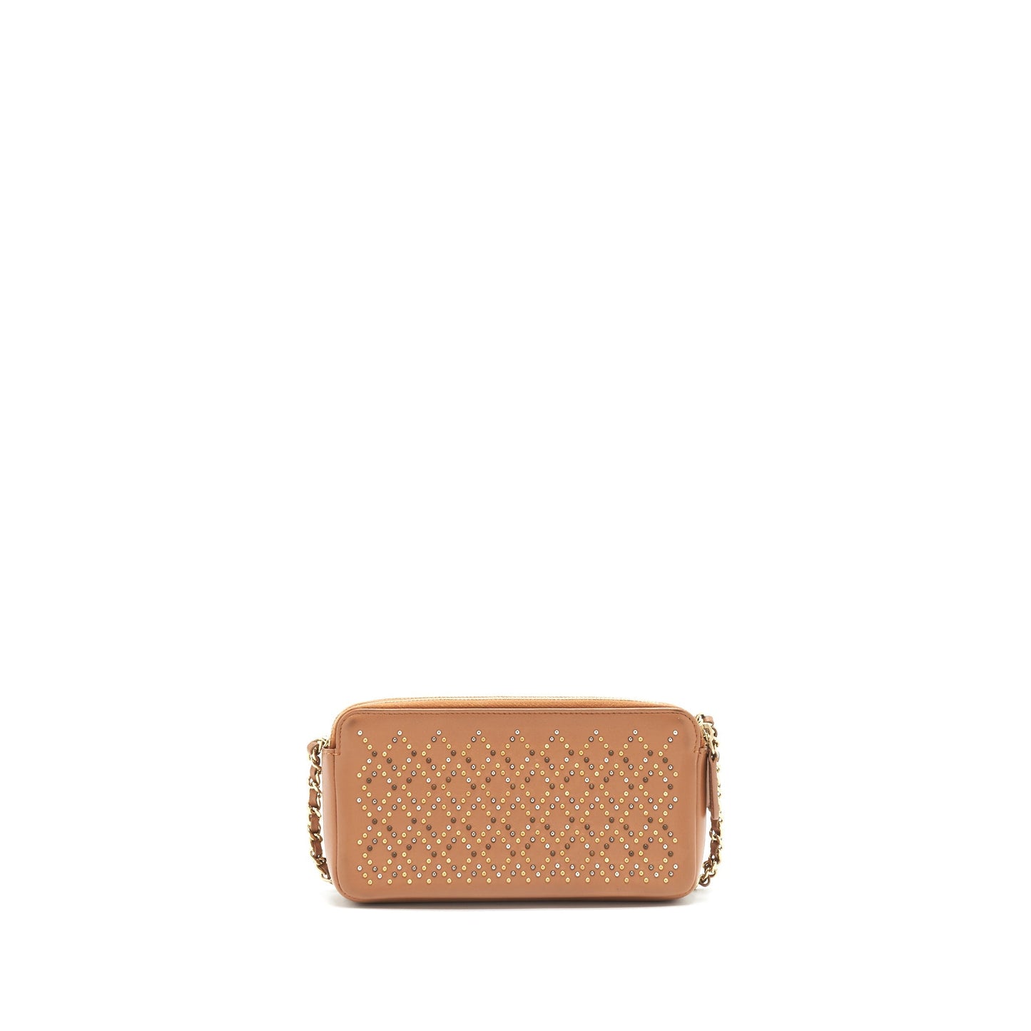 Chanel Stud Double Zip On Dark Beige Wallet Case