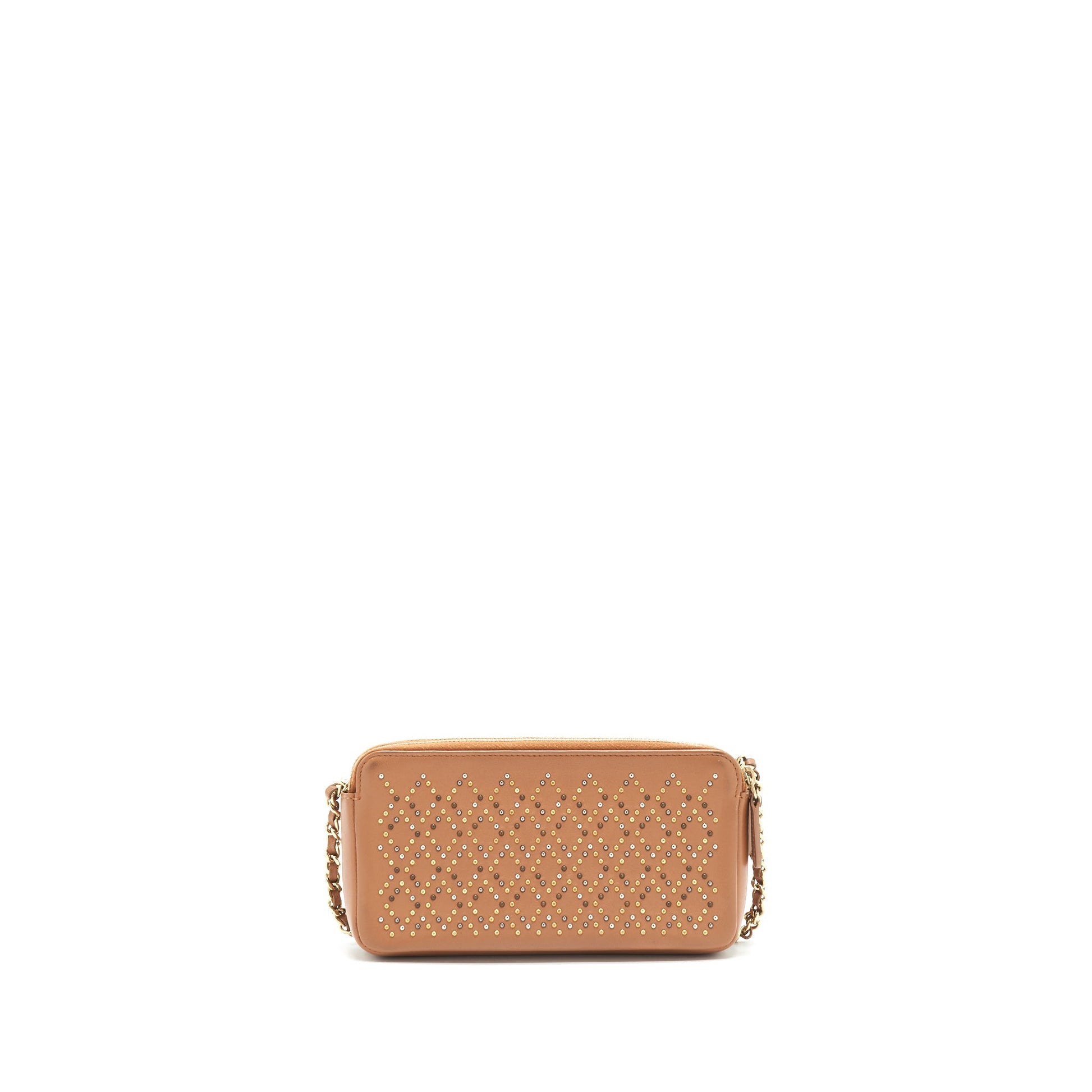 Chanel Stud Double Zip On Dark Beige Wallet Case