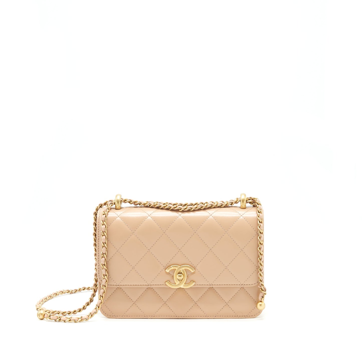 Chanel 21A Crush Flap Calfskin GHW Gold Beige Shoulder Bag