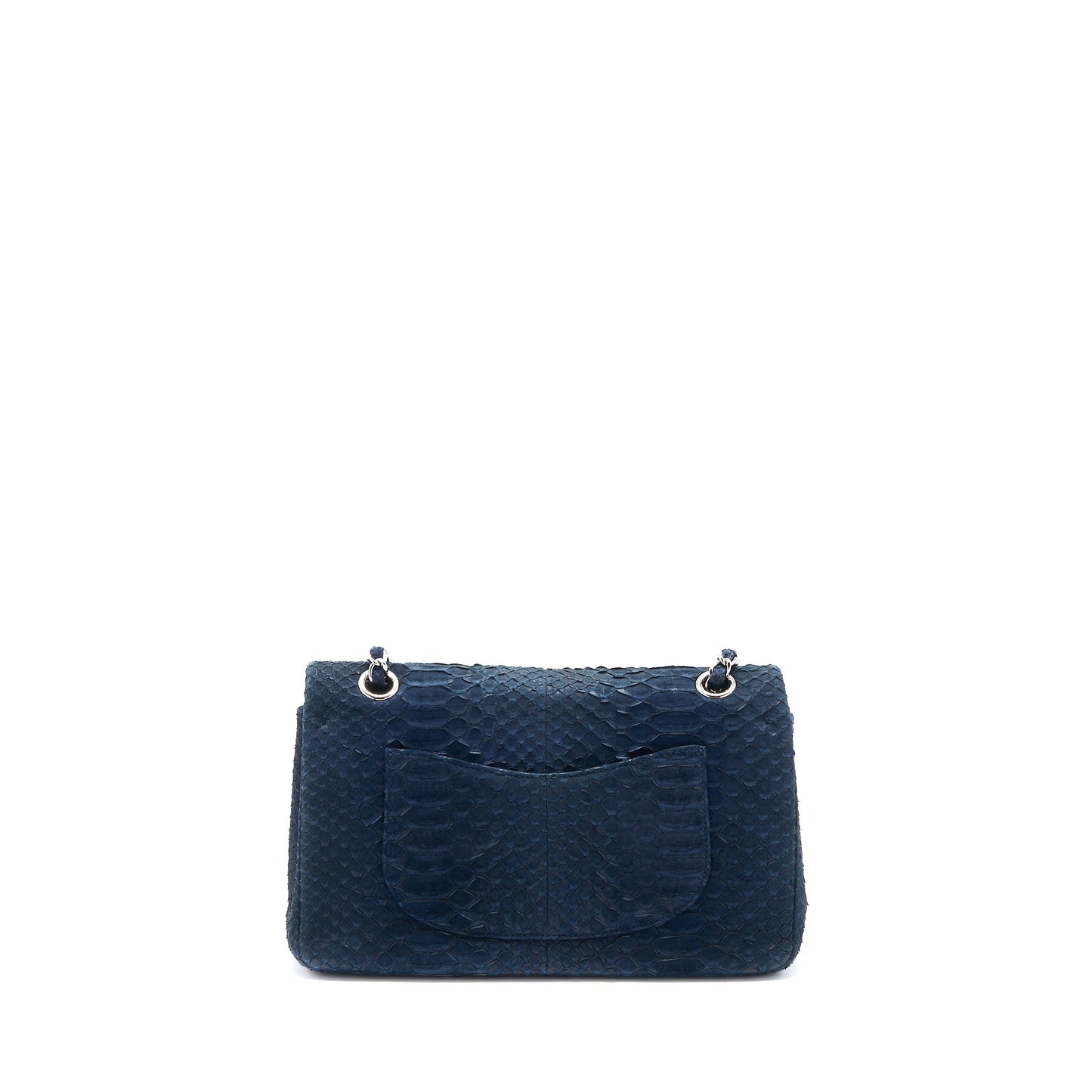 Chanel Classic Double Flap Python Dark SHW Brown Blue Shoulder Bag