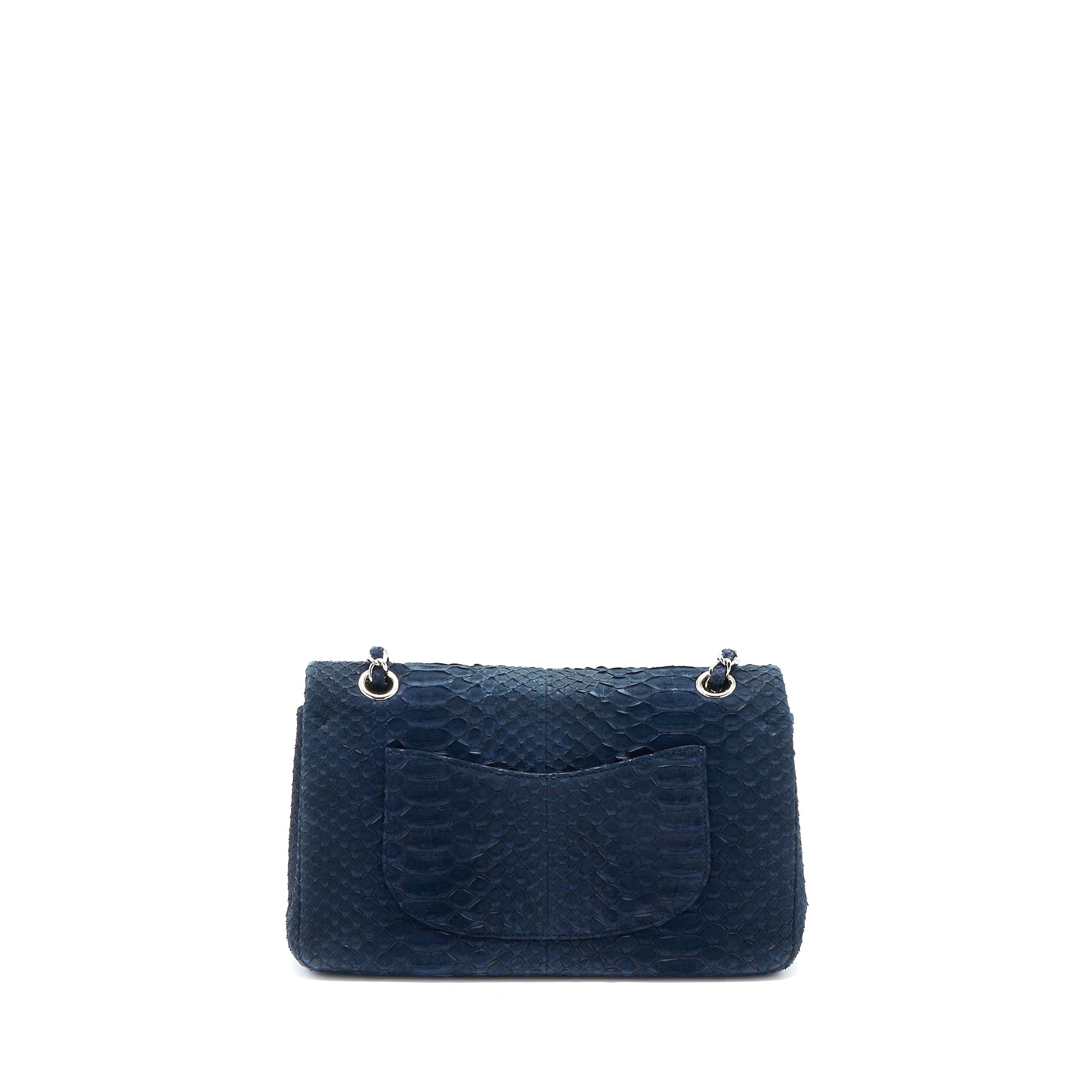 Chanel Classic Double Flap Python Dark SHW Brown Blue Shoulder Bag