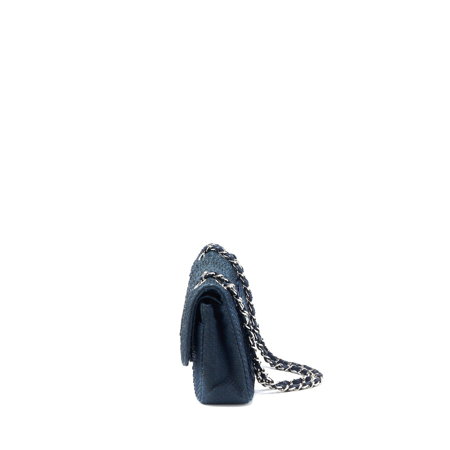 Chanel Classic Double Flap Python Dark SHW Brown Blue Shoulder Bag