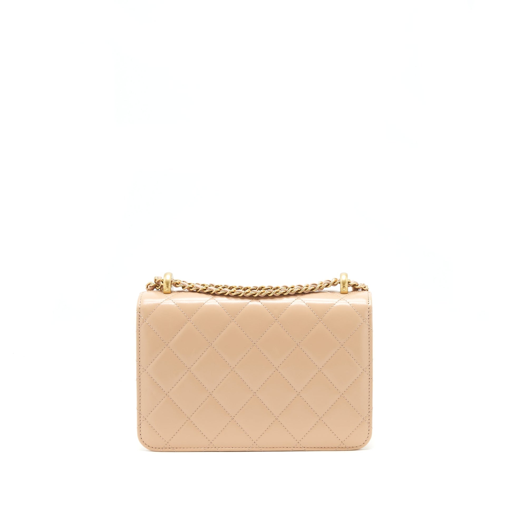Chanel 21A Crush Flap Calfskin GHW Gold Beige Shoulder Bag