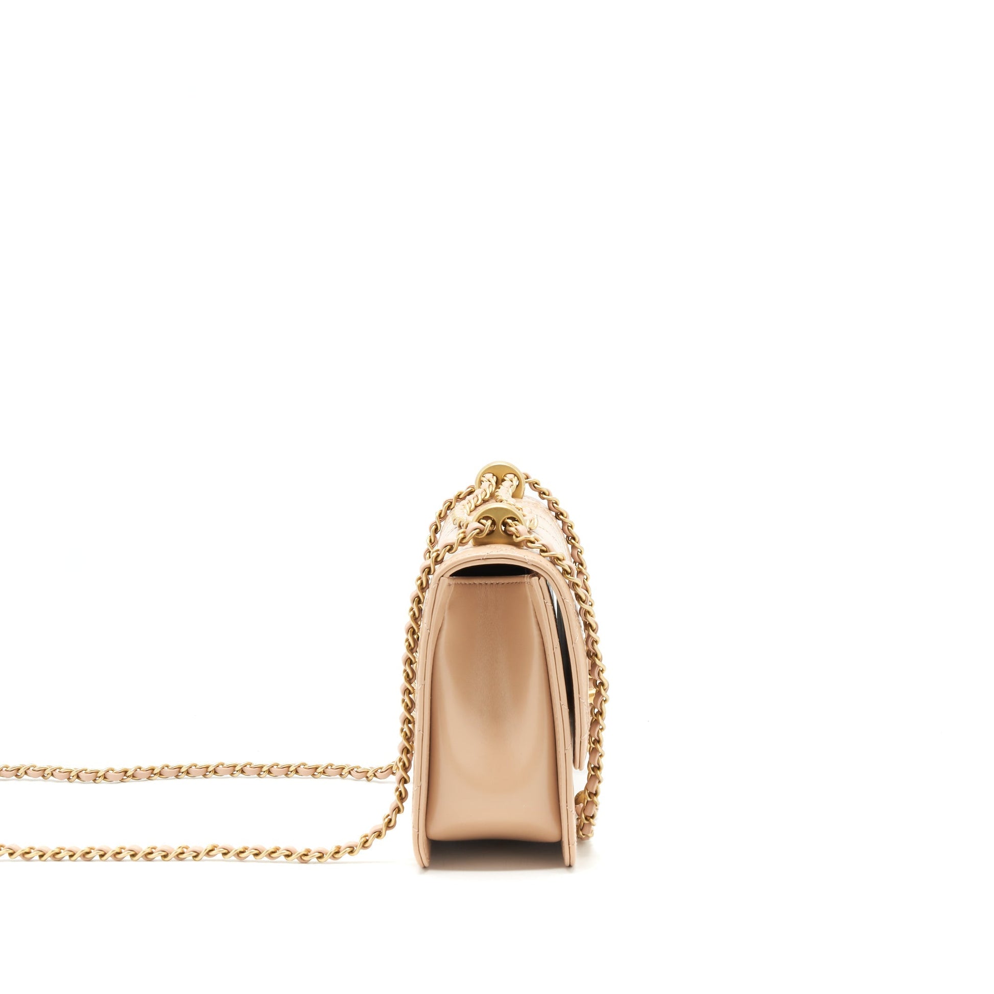 Chanel 21A Crush Flap Calfskin GHW Gold Beige Shoulder Bag