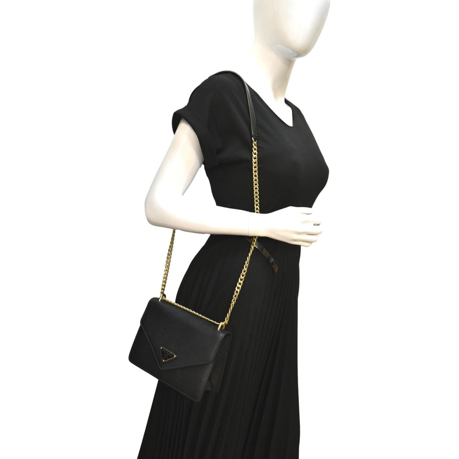 Flip Lock Saffiano Crossbody Bag Leather Black