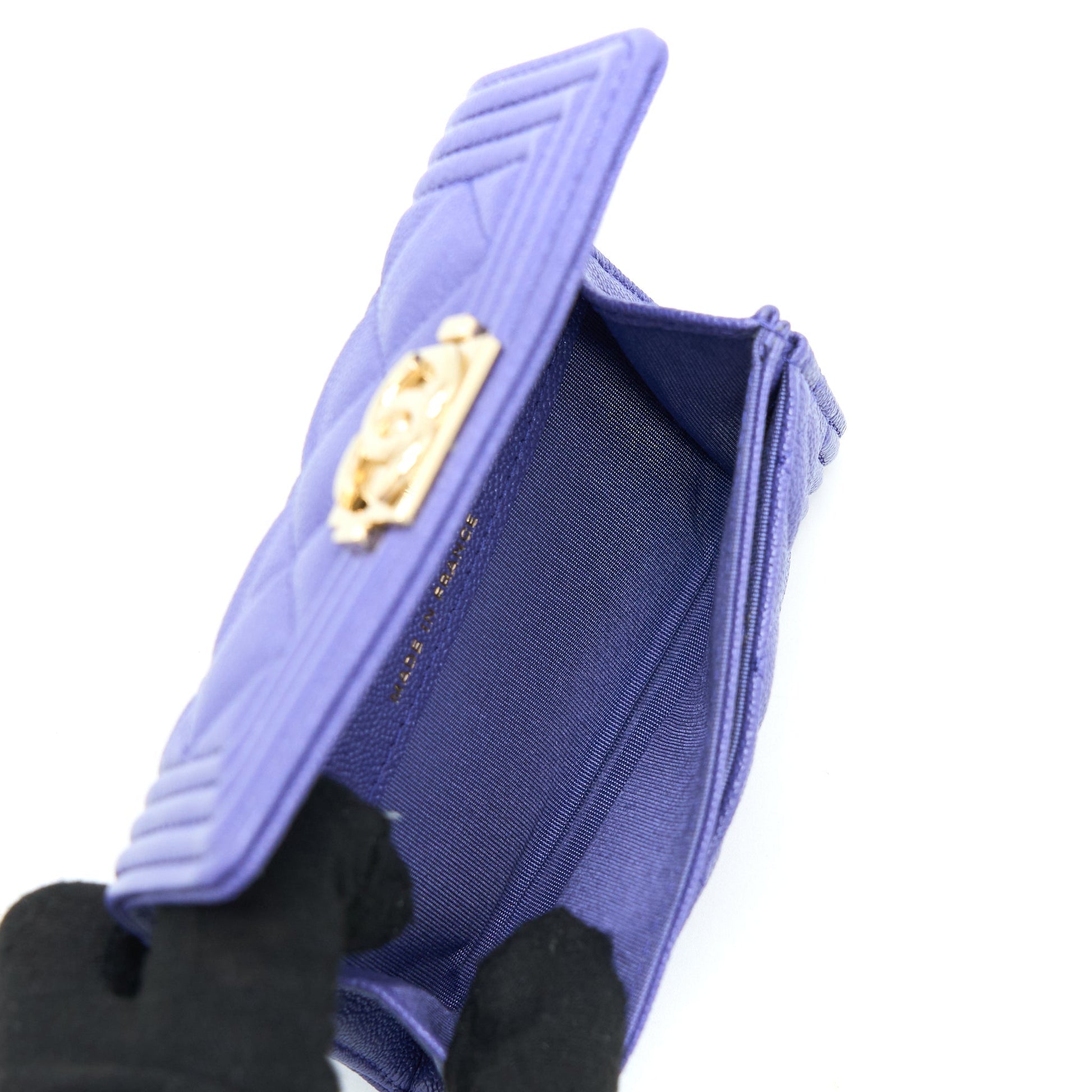 Chanel Boy Card Holder Caviar Purple LGHW Wallet Case
