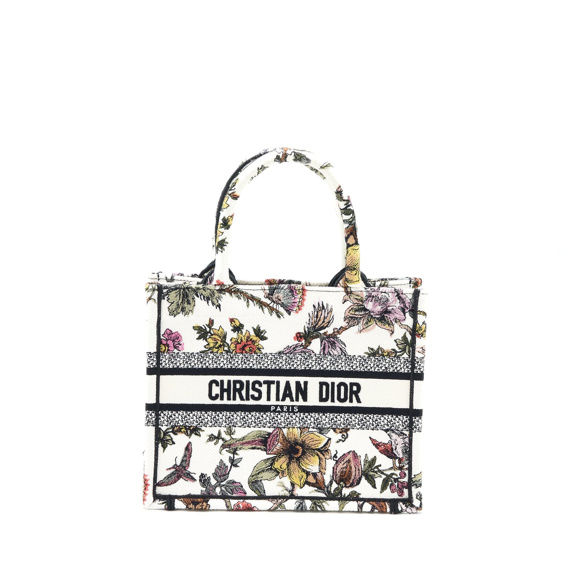 Dior Book Tote Petites Fleurs Embroidery Multicolour Handbag Canvas White Tote Bag