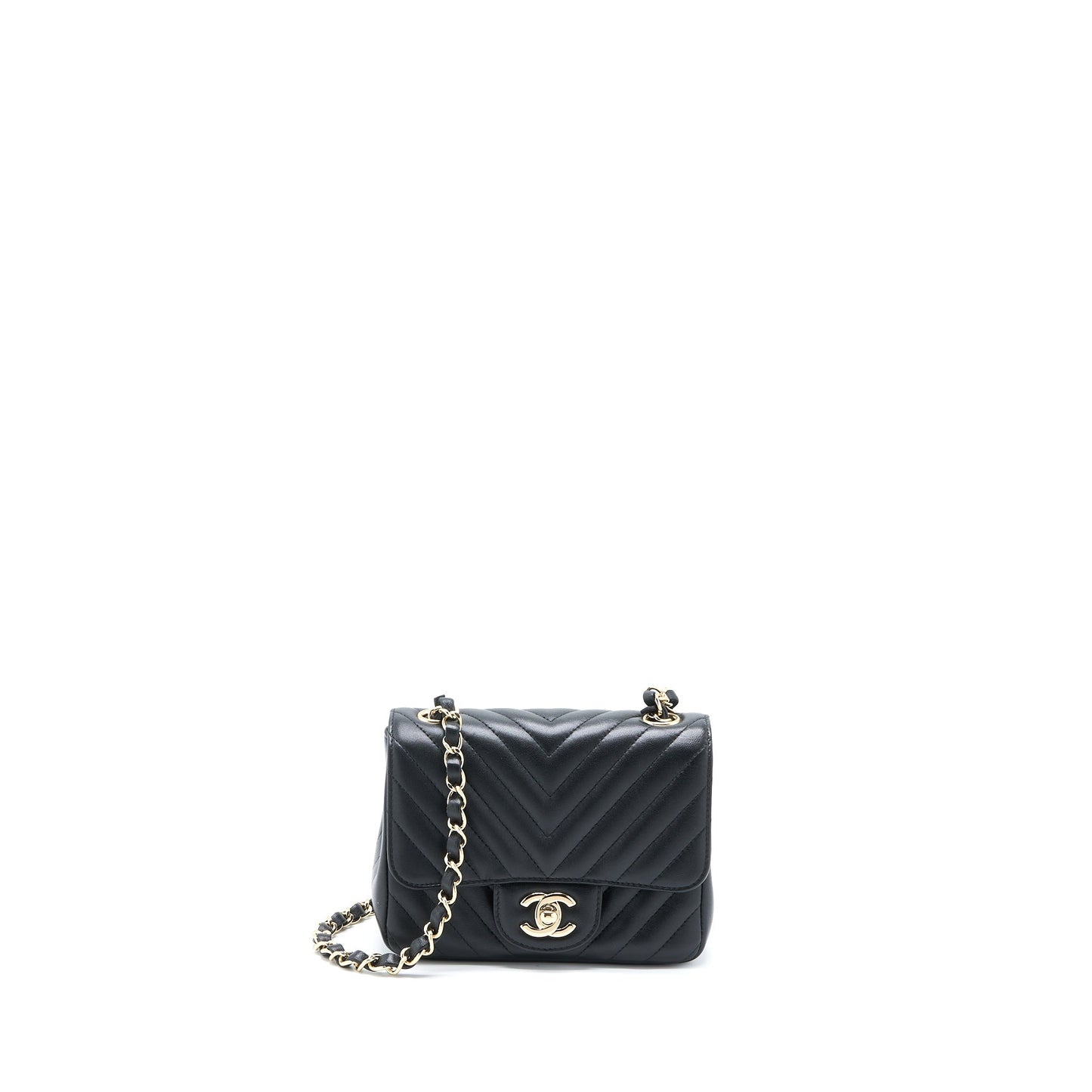 Chanel Square Flap Chevron Lambskin LGHW Black Shoulder Bag