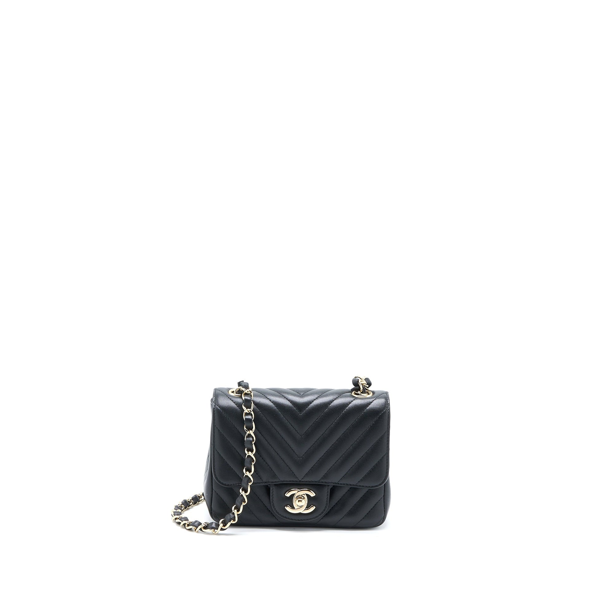 Chanel Square Flap Chevron Lambskin LGHW Black Shoulder Bag