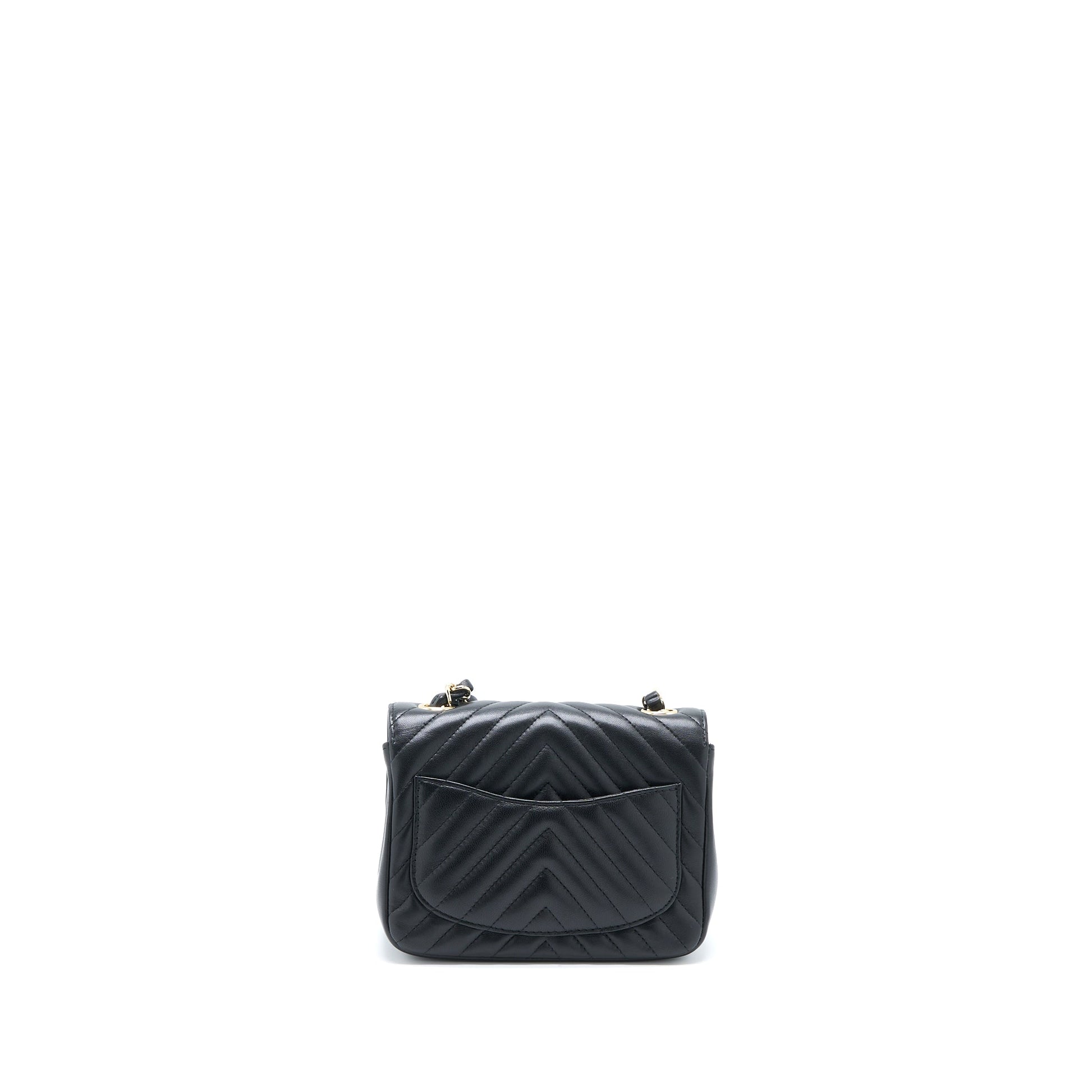 Chanel Square Flap Chevron Lambskin LGHW Black Shoulder Bag