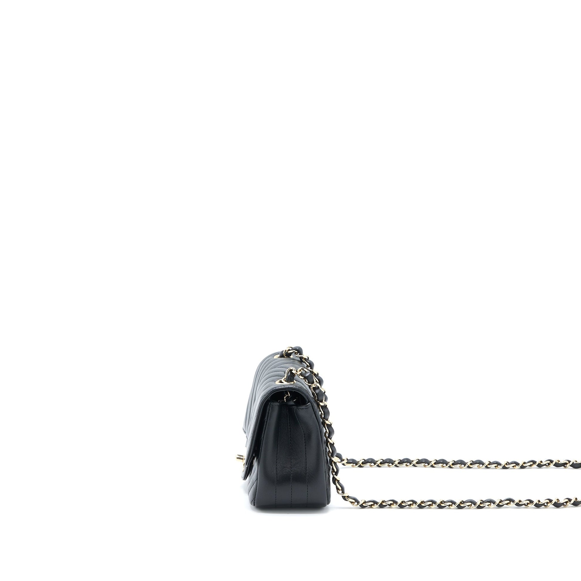 Chanel Square Flap Chevron Lambskin LGHW Black Shoulder Bag