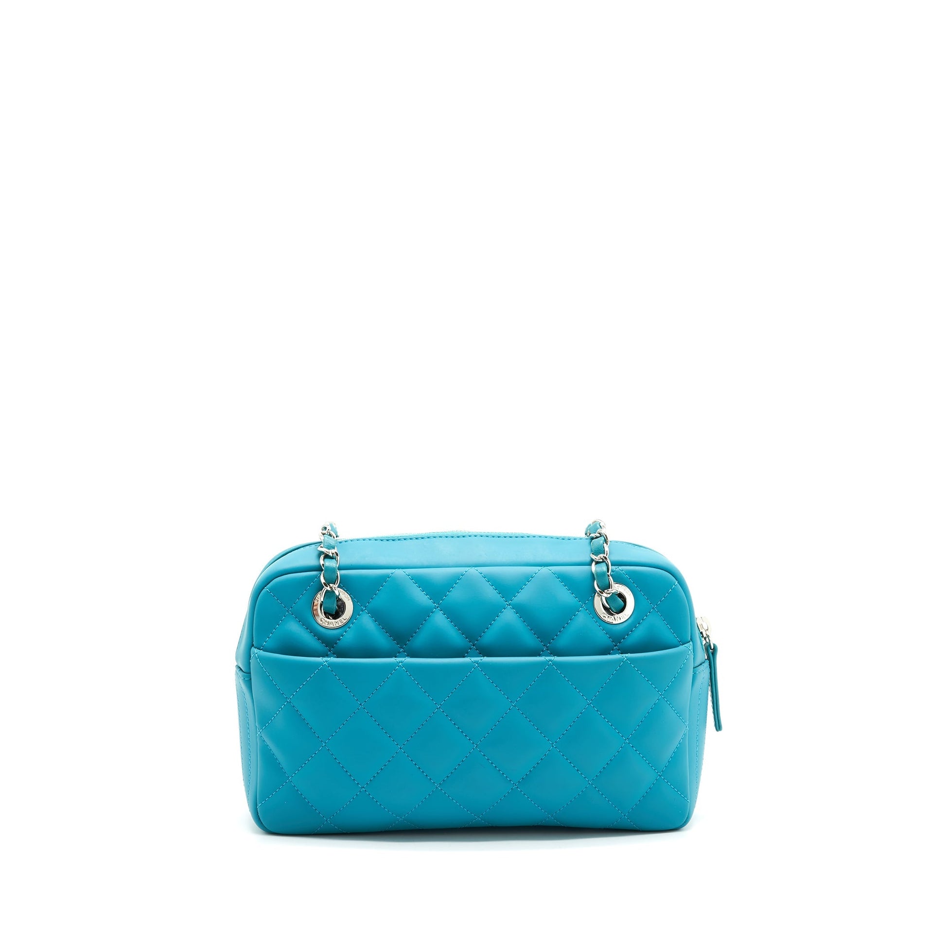 Chanel Quilted Rubberized Lambskin Coco Rain Camera Blue Crossbody Bag