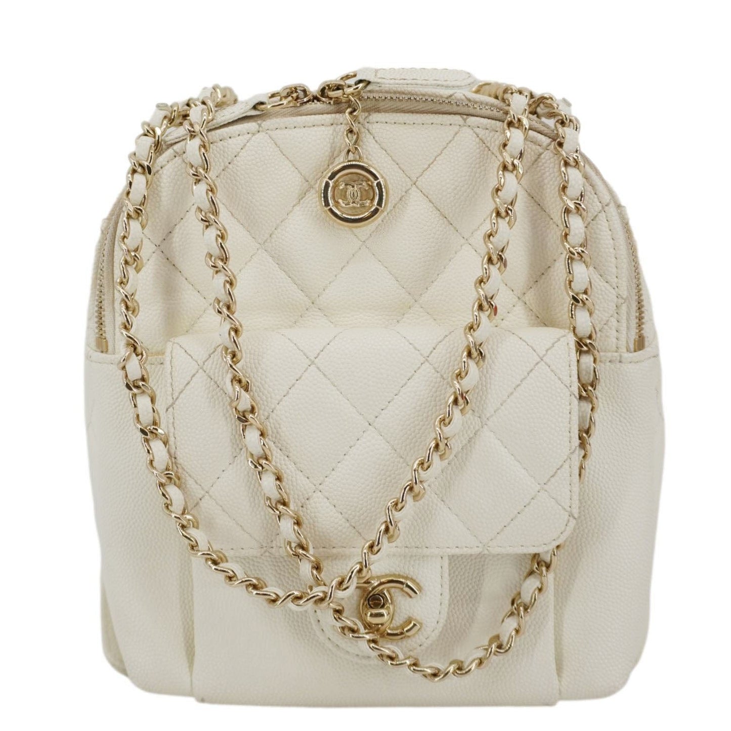 Chanel Cc Day Small Caviar Quilted Leather Backpack White