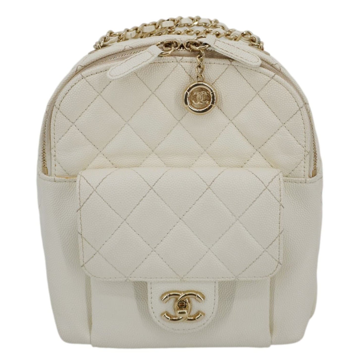 Chanel CC Day Caviar Quilted Backpack Leather White Travel Bag